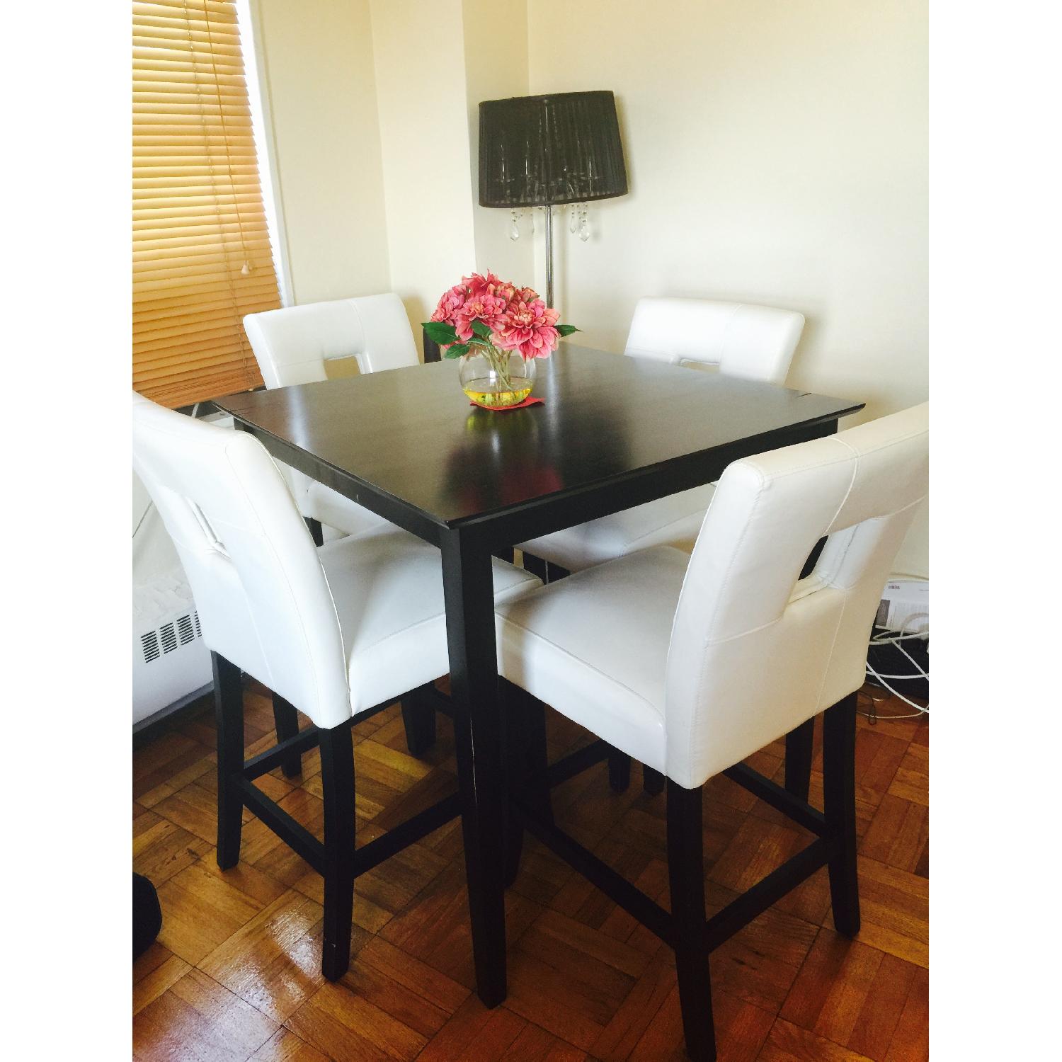 Triceba Home Bistro Table w/ 4 White Keyhole Stools - image-1
