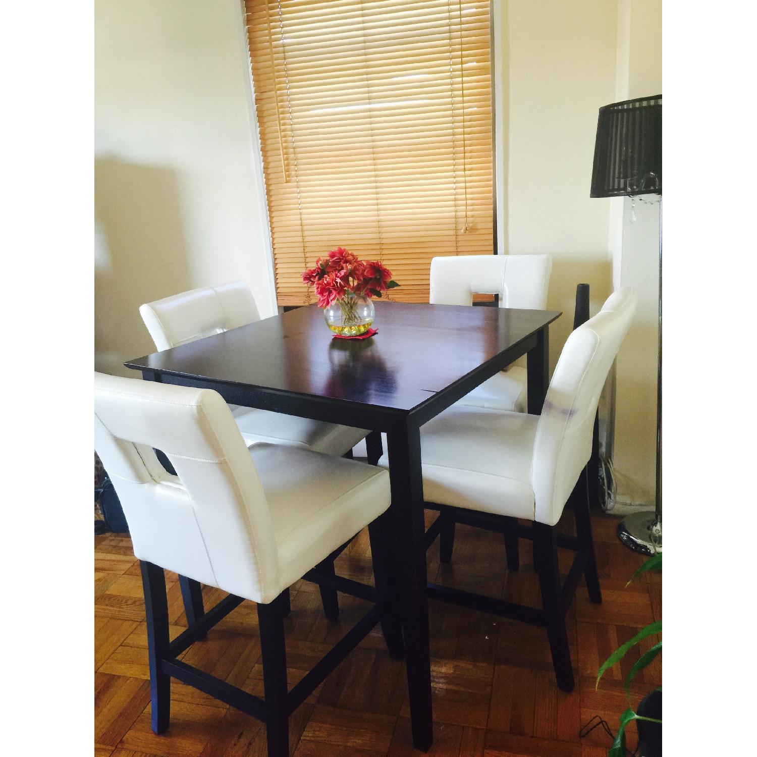 Triceba Home Bistro Table w/ 4 White Keyhole Stools - image-3