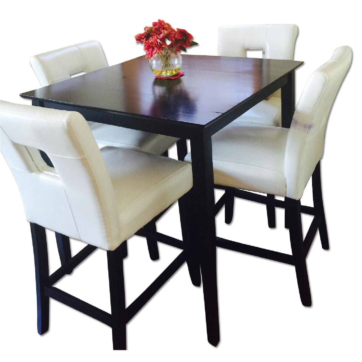 Triceba Home Bistro Table w/ 4 White Keyhole Stools - image-0