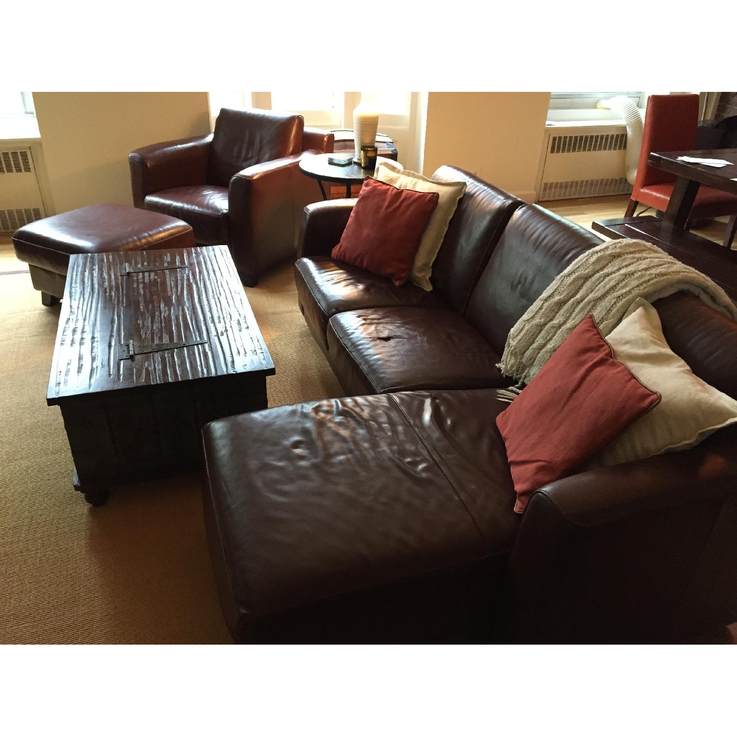 Leather Sofa w/ Chaise Lounge + Matching Chair & Ottoman AptDeco