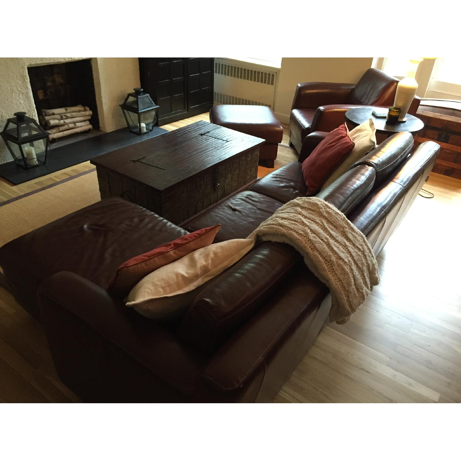 Leather Sofa w/ Chaise Lounge + Matching Chair & Ottoman - image-2