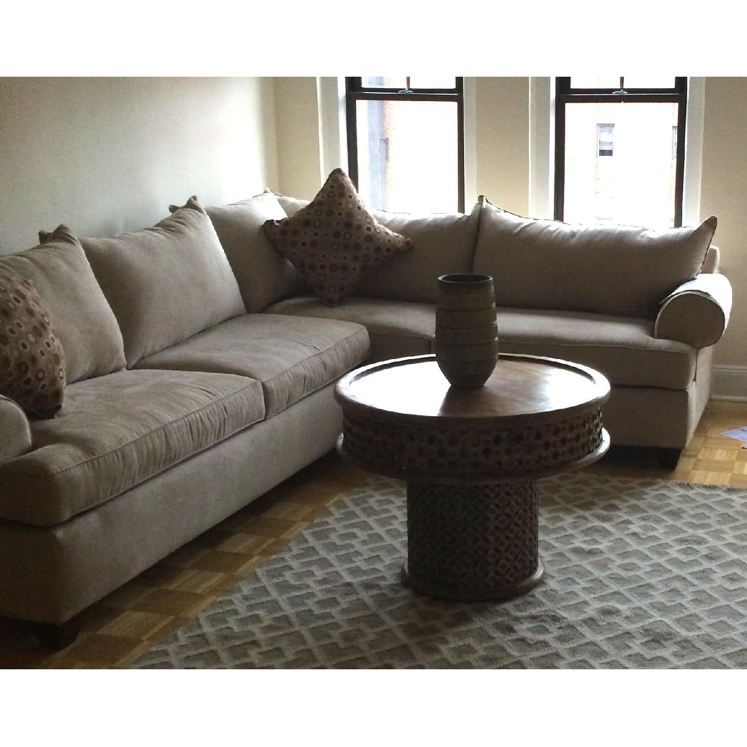 Raymour & Flanigan Vegas Beige Microfiber Queen Sleeper Sectional Sofa - image-1