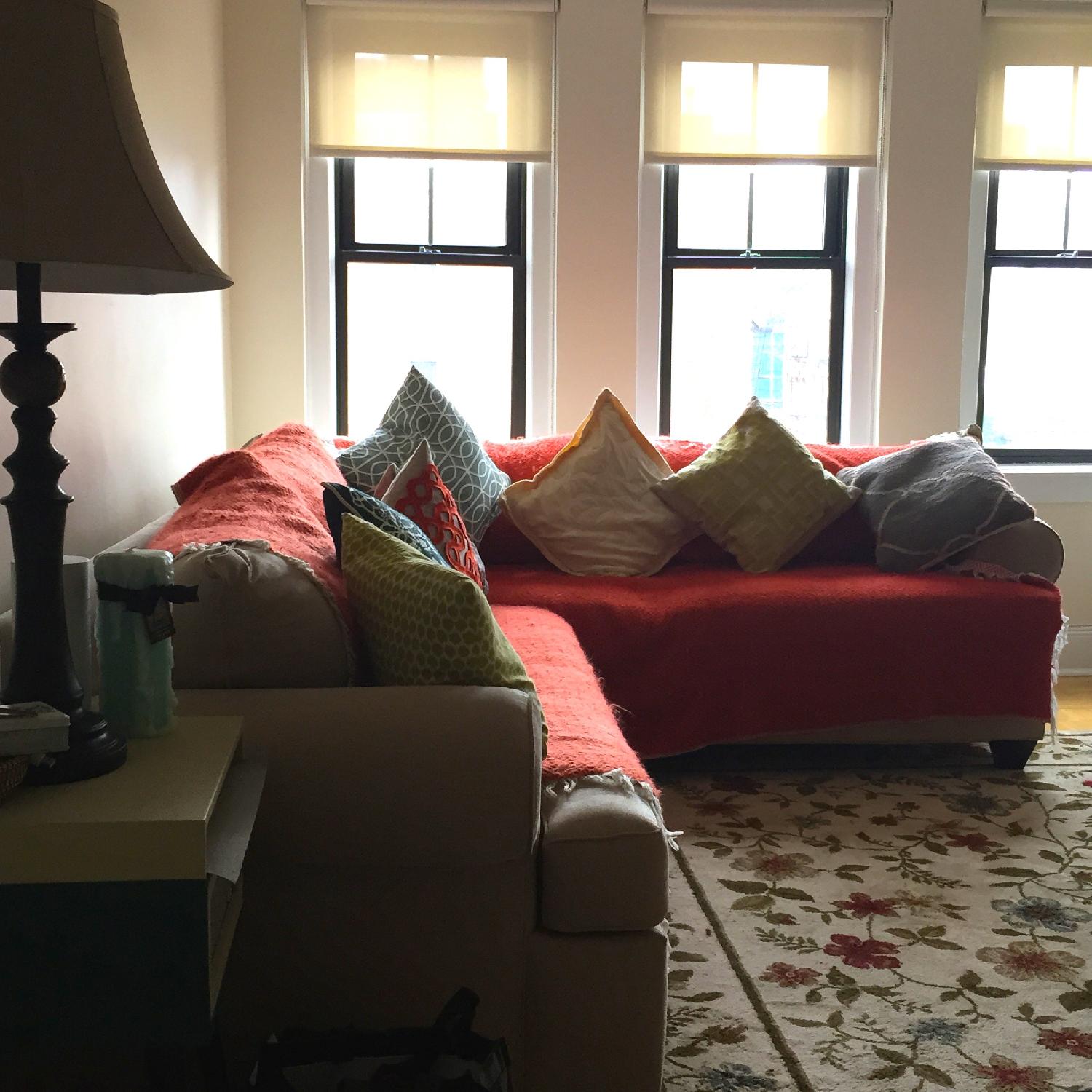 Raymour & Flanigan Vegas Beige Microfiber Queen Sleeper Sectional Sofa - image-2