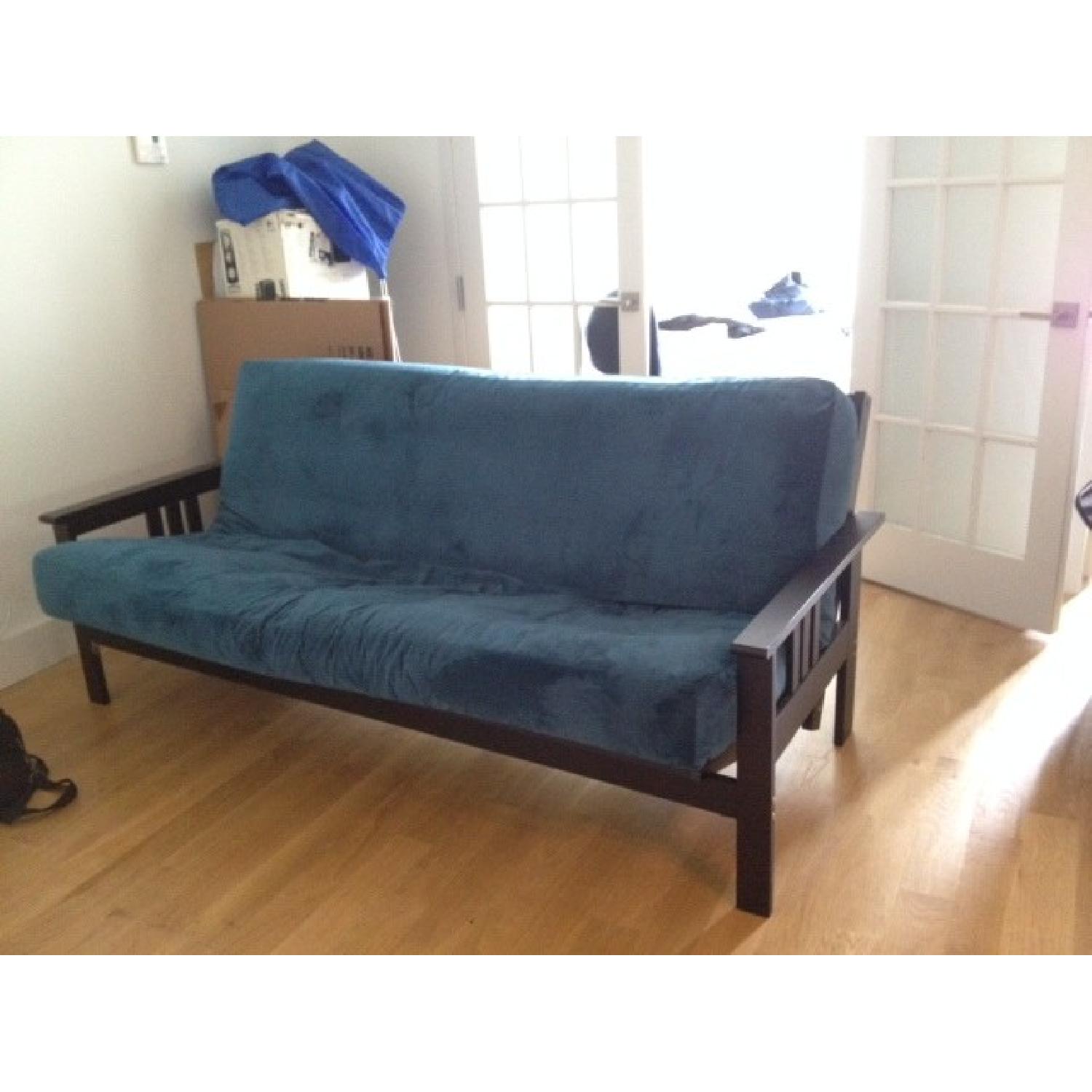Futon Land Crushed Blue Velvet Futon AptDeco