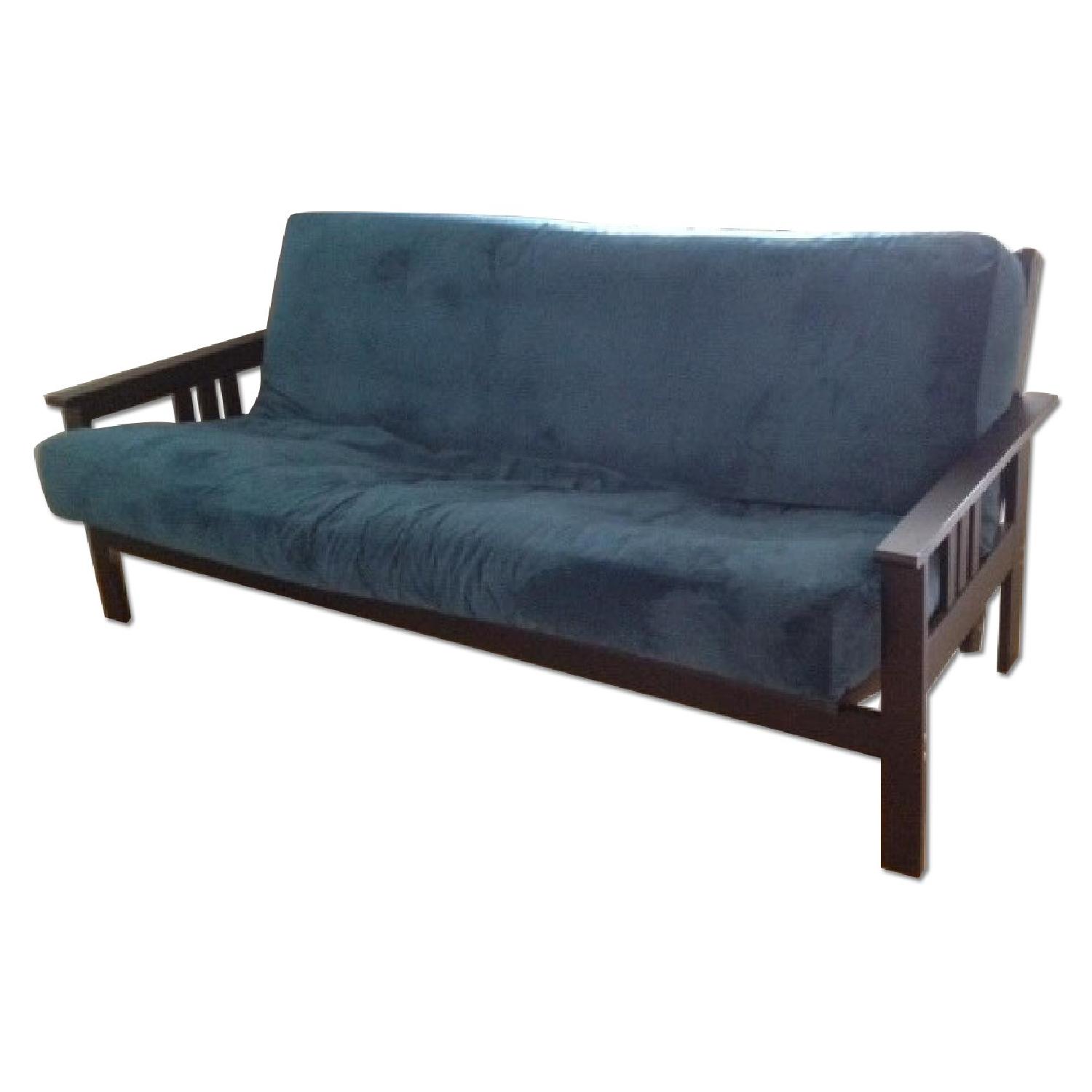Futon Land Crushed Blue Velvet Futon AptDeco