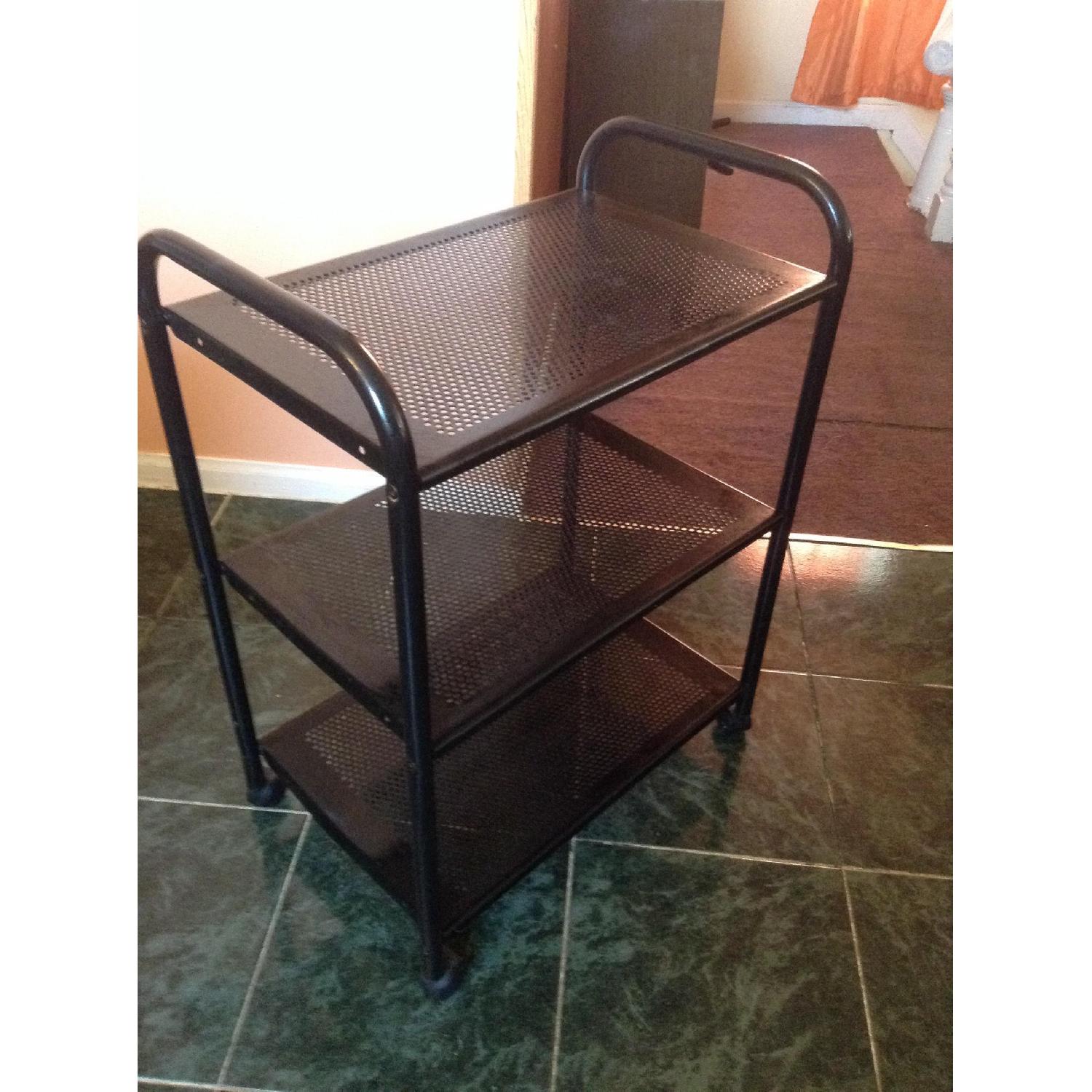 Black Glass Computer Desk + 3 Shelve Storage Rolling Stand - image-1