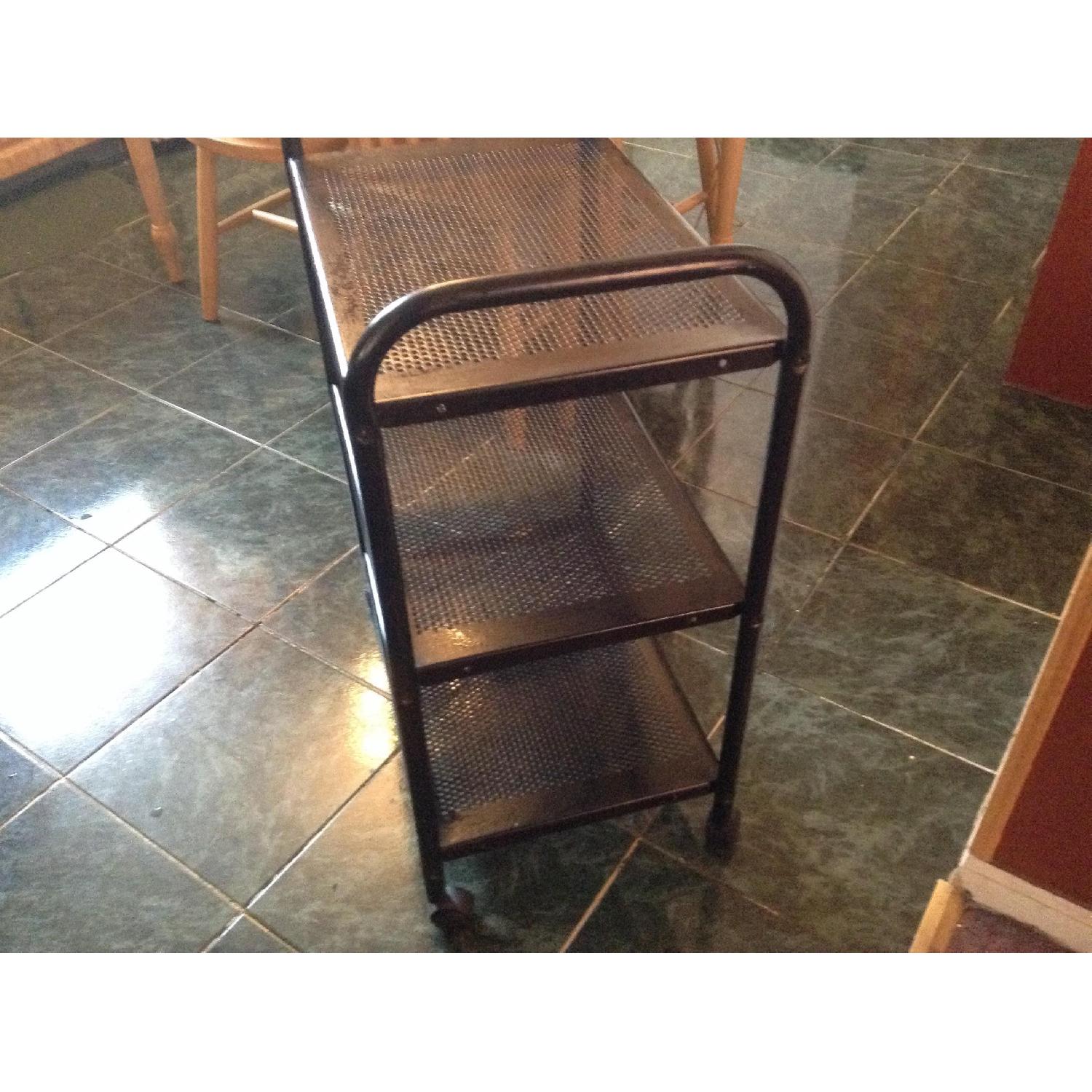 Black Glass Computer Desk + 3 Shelve Storage Rolling Stand - image-4