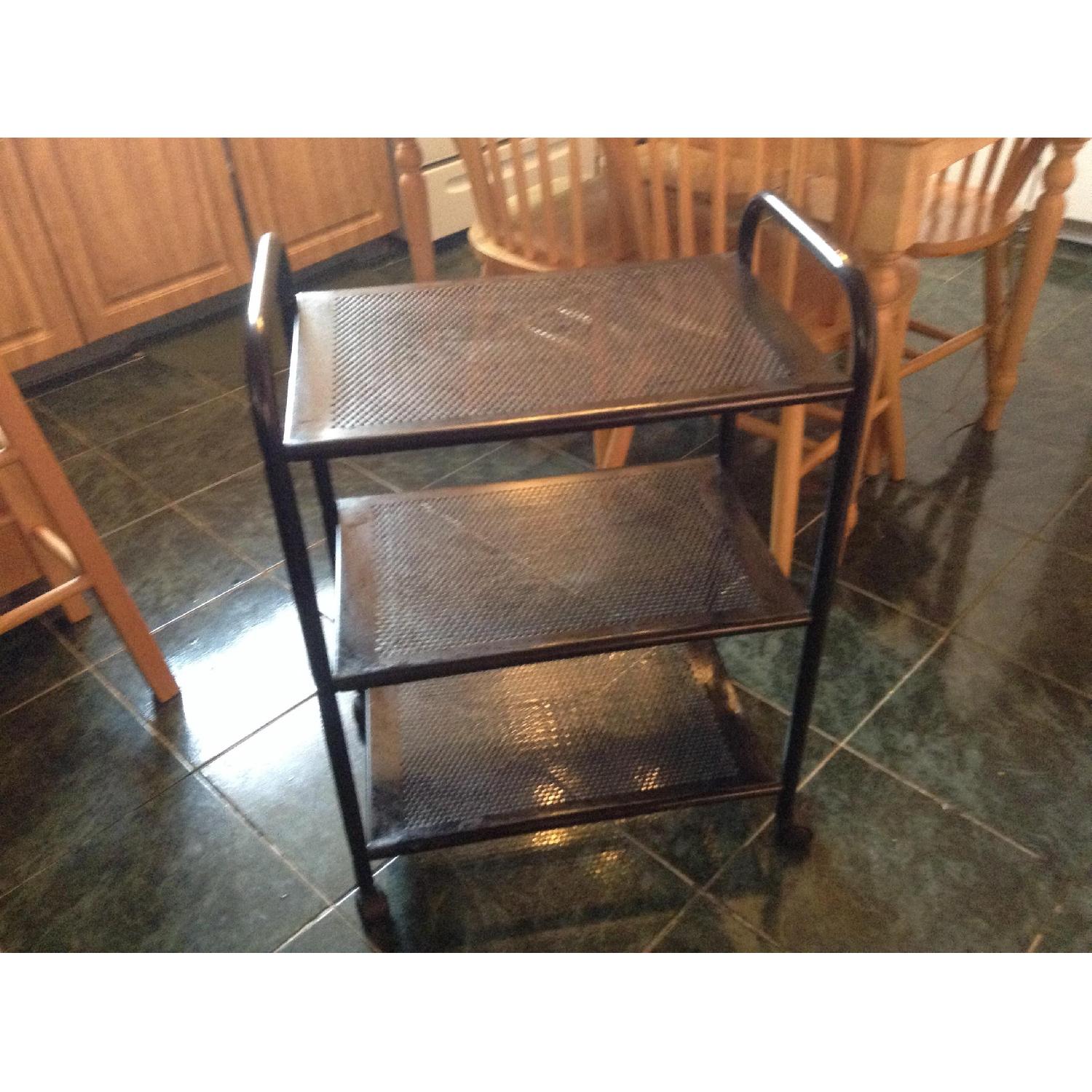 Black Glass Computer Desk + 3 Shelve Storage Rolling Stand - image-5