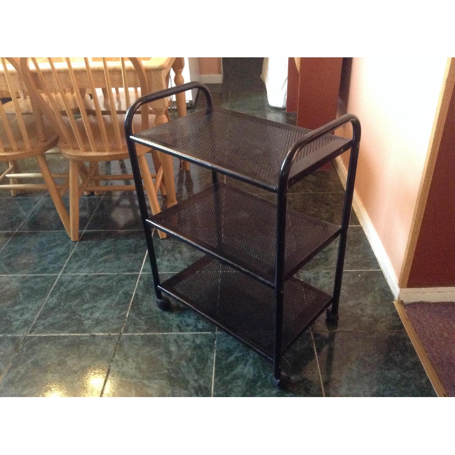 Black Glass Computer Desk + 3 Shelve Storage Rolling Stand - image-7