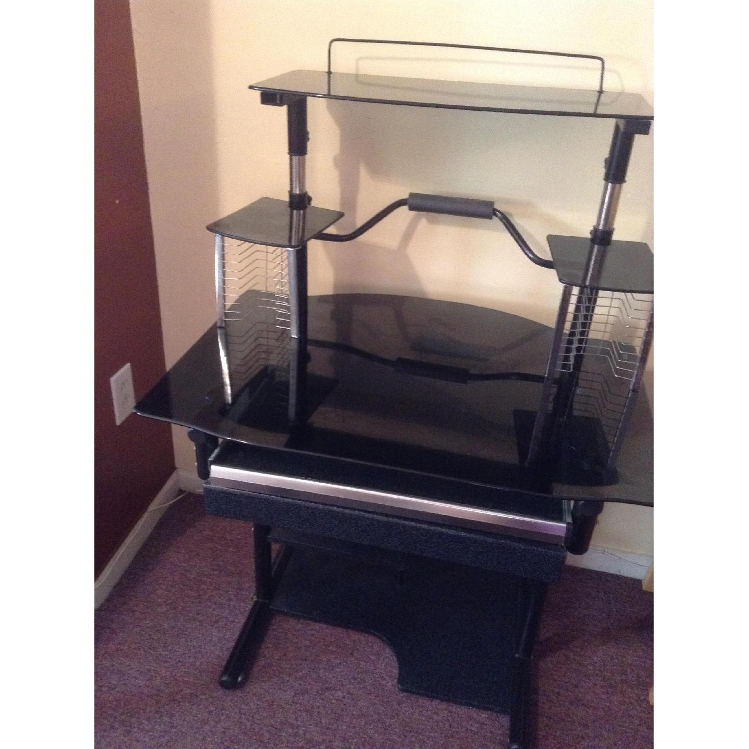 Black Glass Computer Desk + 3 Shelve Storage Rolling Stand - image-8
