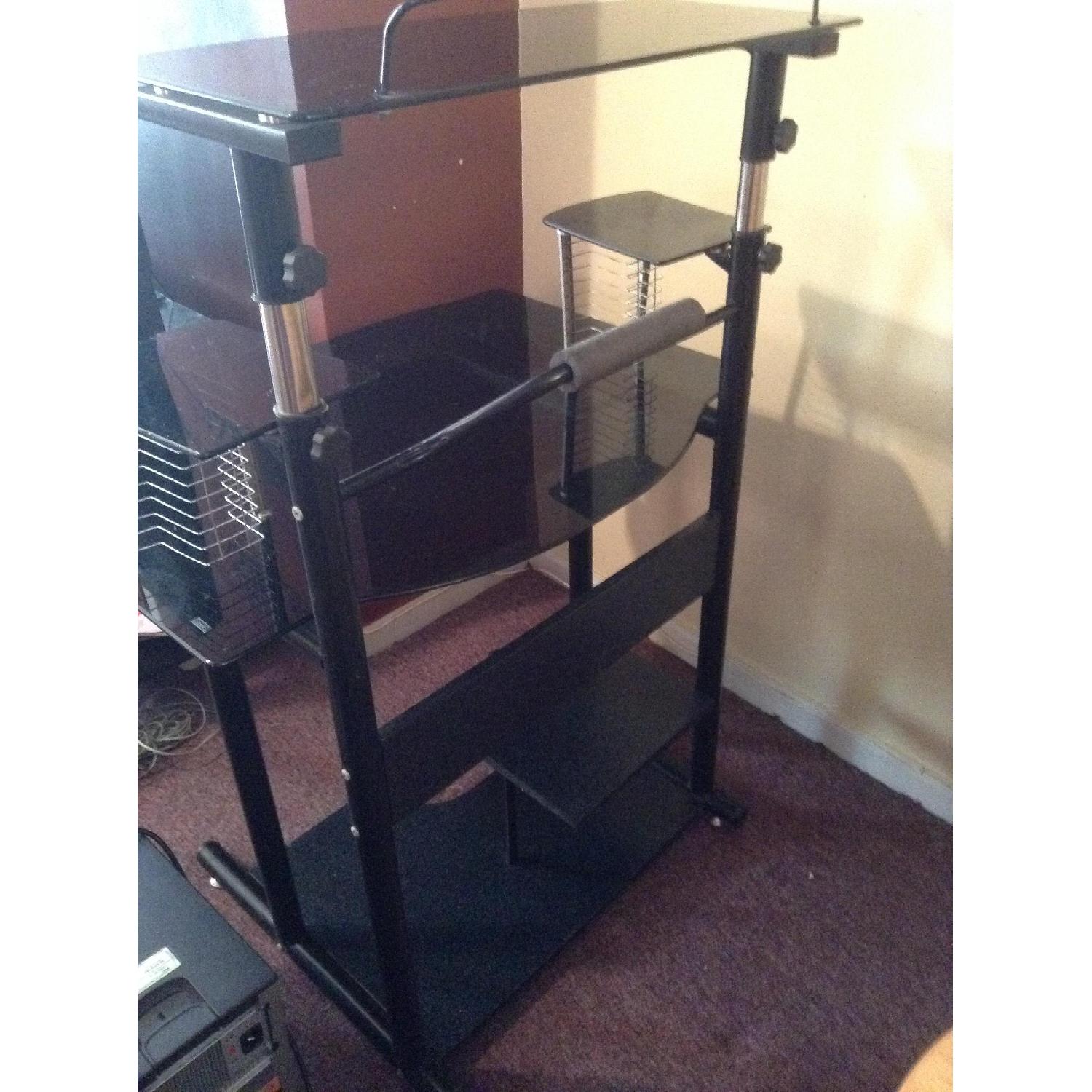 Black Glass Computer Desk + 3 Shelve Storage Rolling Stand - image-10
