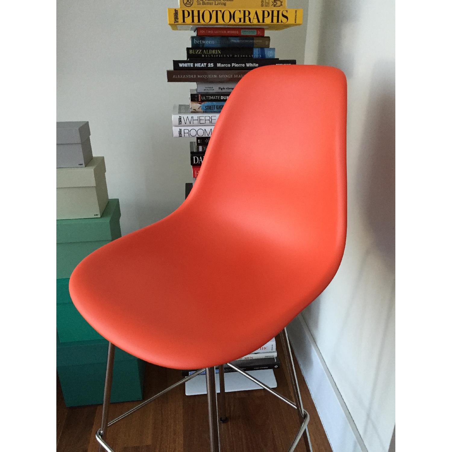 Herman Miller Eames Red Orange Molded Plastic Barstool - image-1