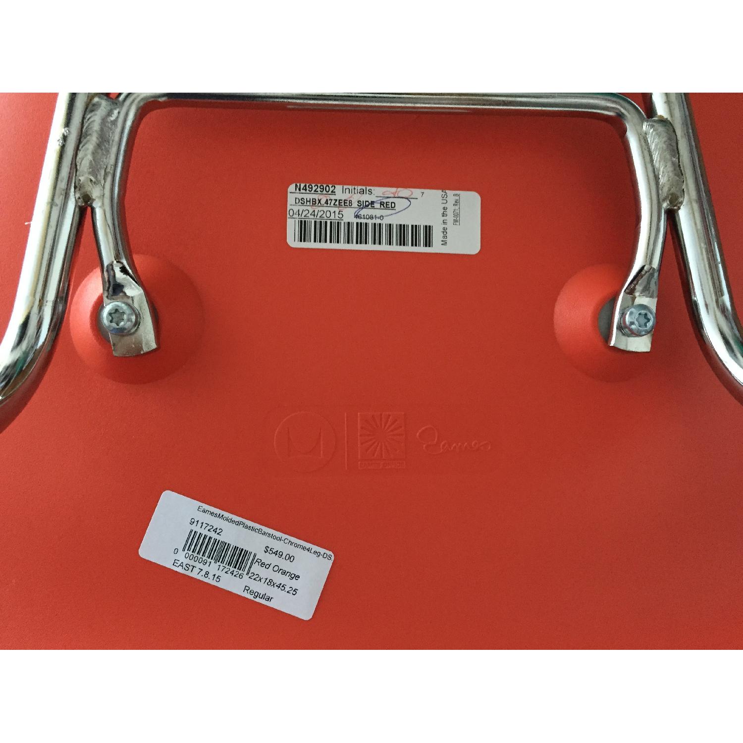 Herman Miller Eames Red Orange Molded Plastic Barstool - image-2