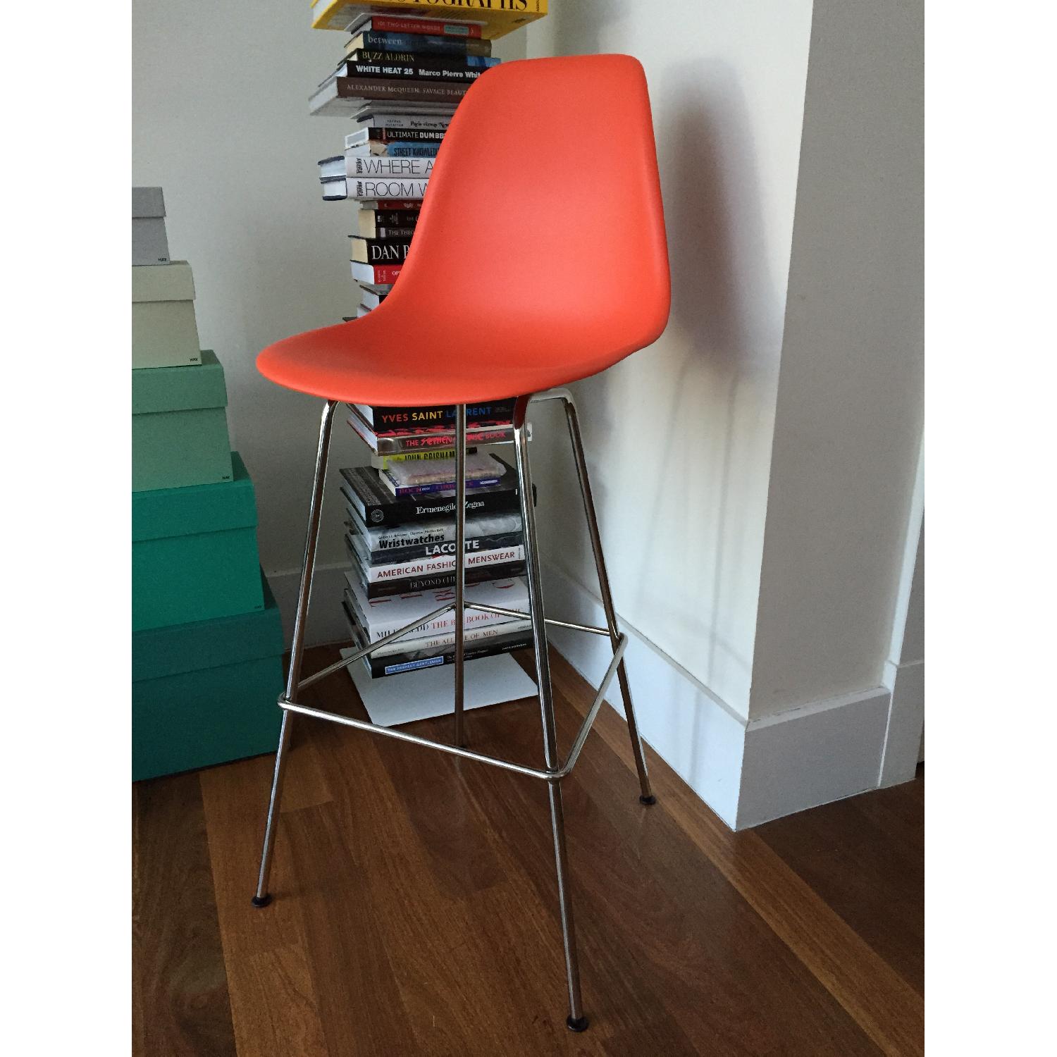 Herman Miller Eames Red Orange Molded Plastic Barstool - image-4