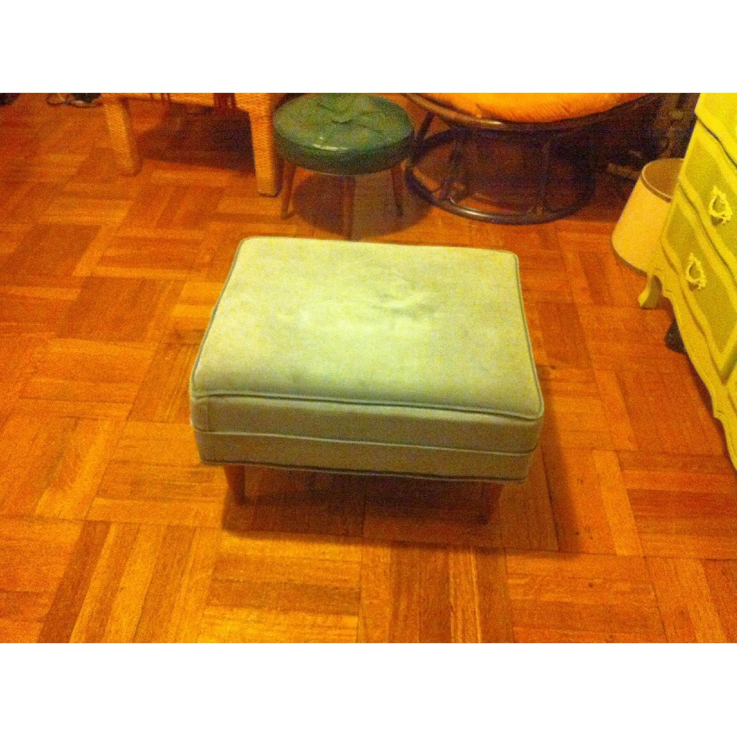 Light Blue Velvet Ottoman - image-3