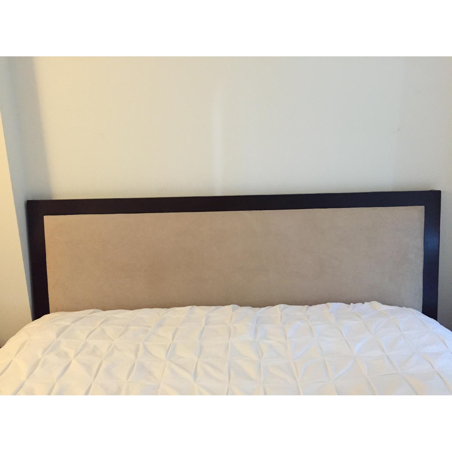 Wood Queen Bed Frame w/ Upholstered Headboard - image-1