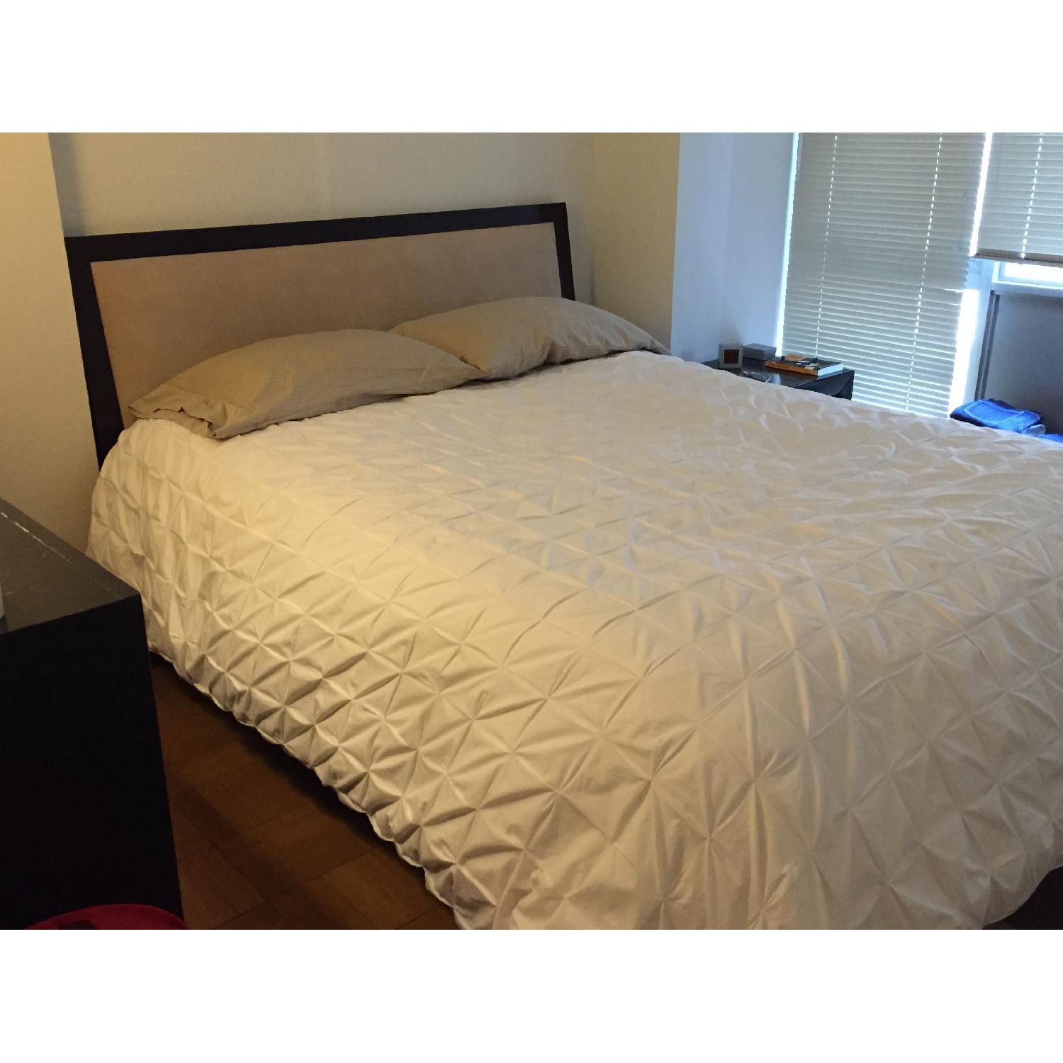 Wood Queen Bed Frame w/ Upholstered Headboard - image-2