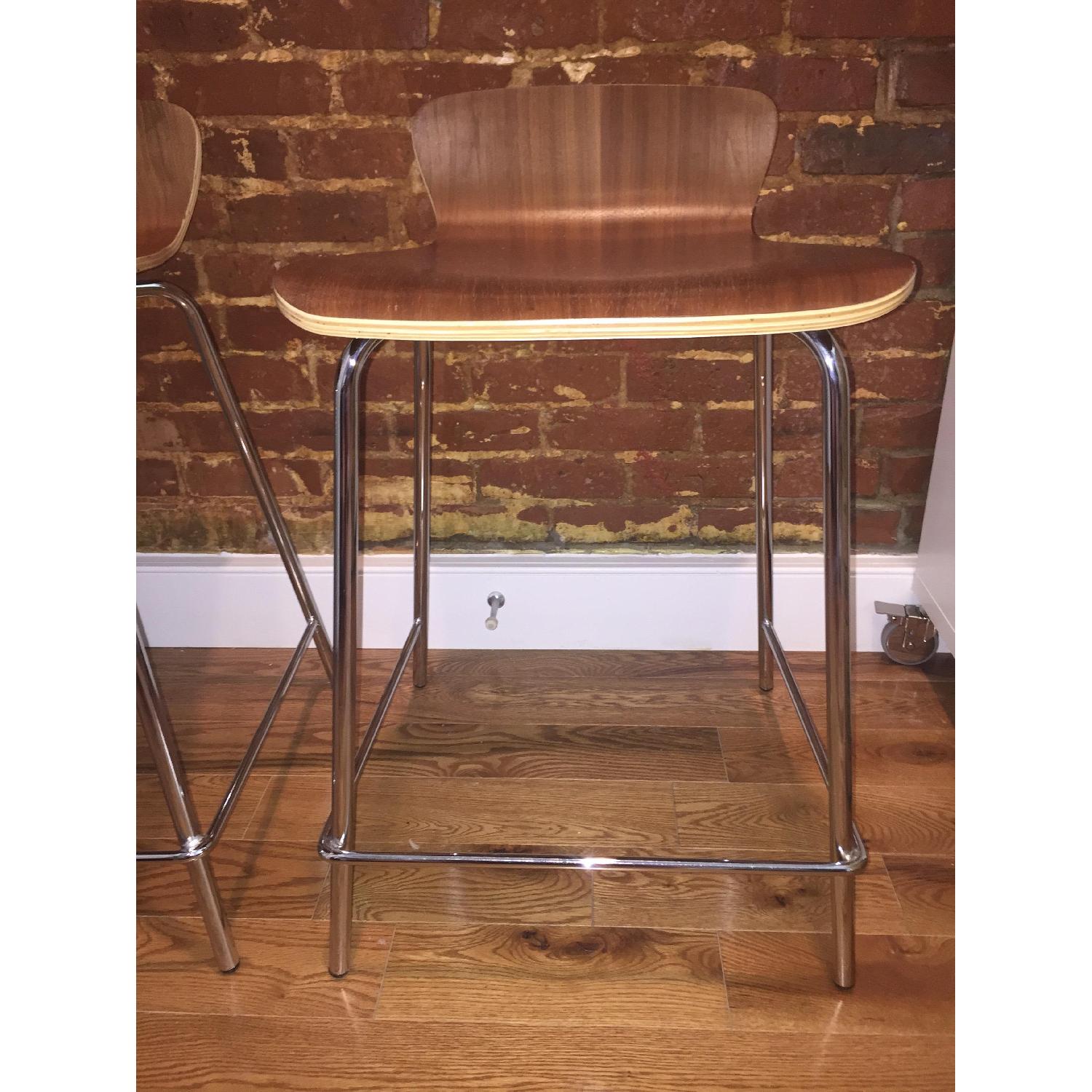 Crate & Barrel Felix Walnut Counter Stools - Pair - image-4