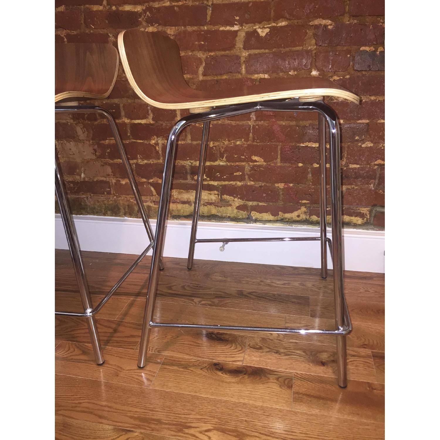 Crate & Barrel Felix Walnut Counter Stools - Pair - image-5