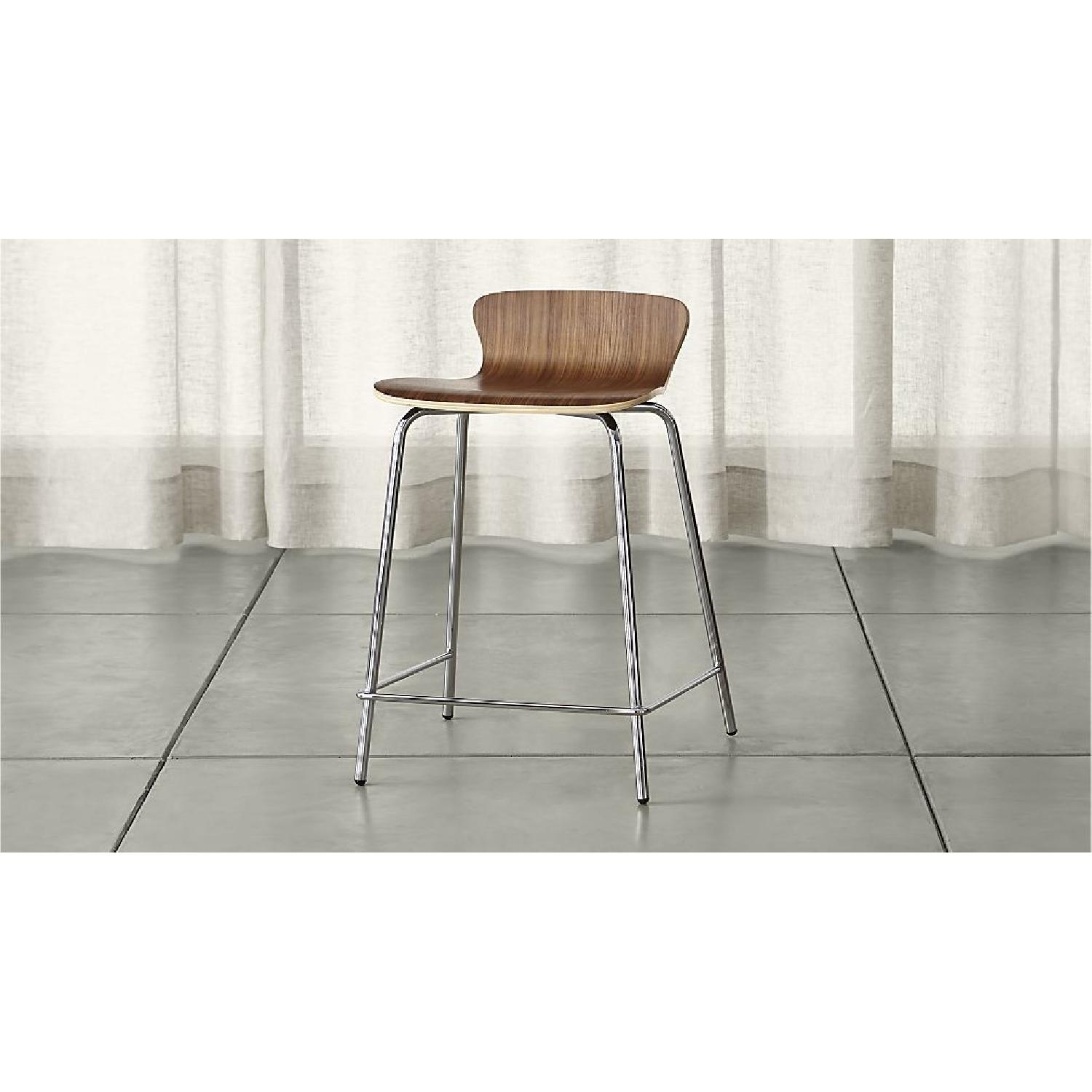 Crate & Barrel Felix Walnut Counter Stools - Pair - image-7