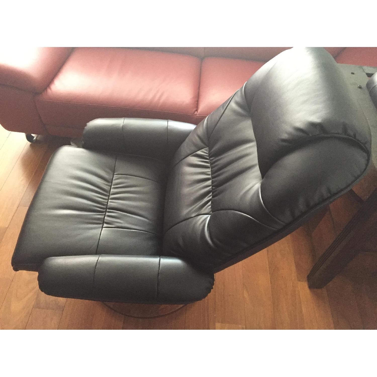 Southern Enterprises Black Bonded Leather Recliner w/ Ottoman - image-1