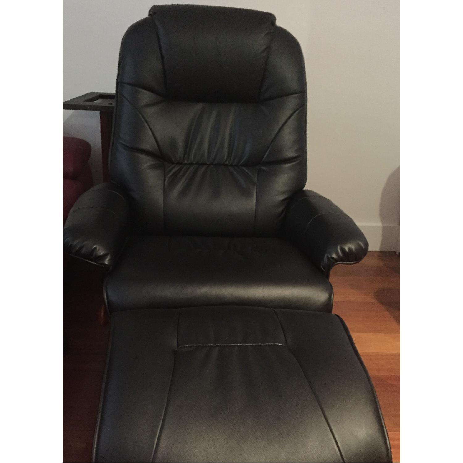 Southern Enterprises Black Bonded Leather Recliner w/ Ottoman - image-4