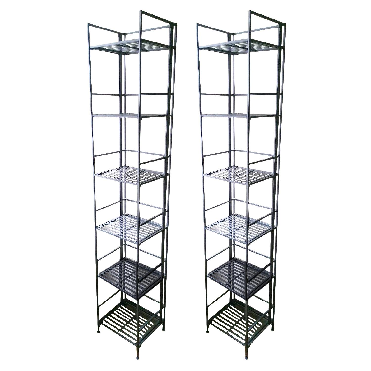 Container Store Folding Iron Shelf/Bookcase Pair AptDeco
