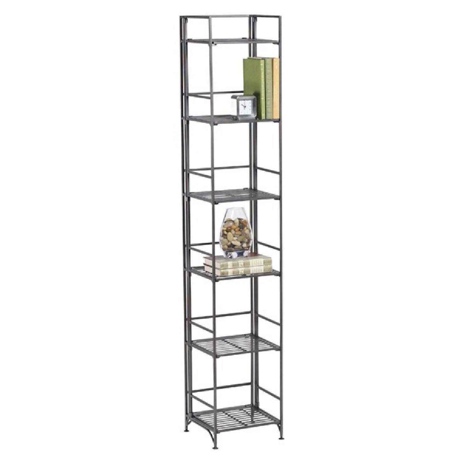 Container Store Folding Iron Shelf/Bookcase Pair AptDeco