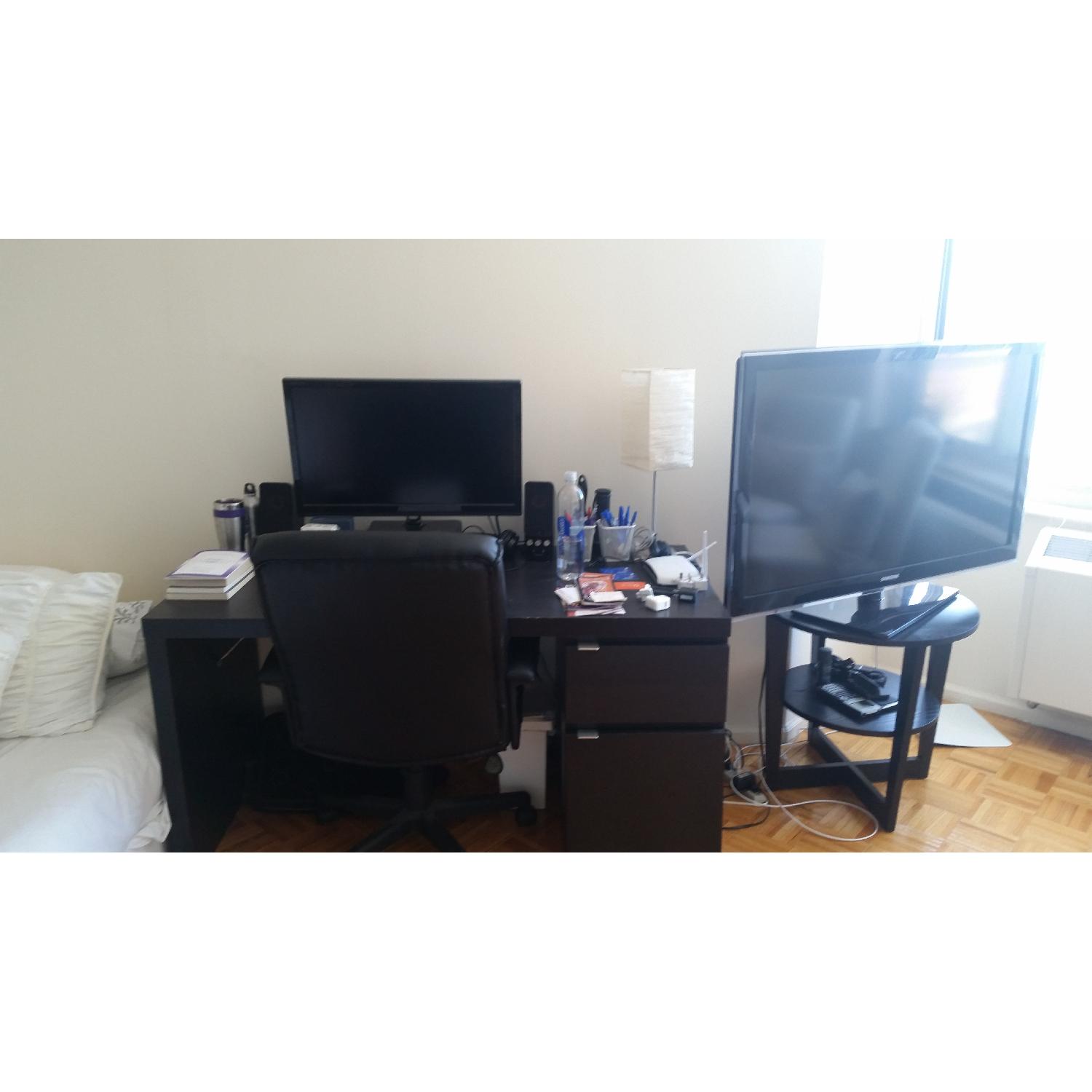 Ikea Black Wood Desk w/ Managers Chair - image-1