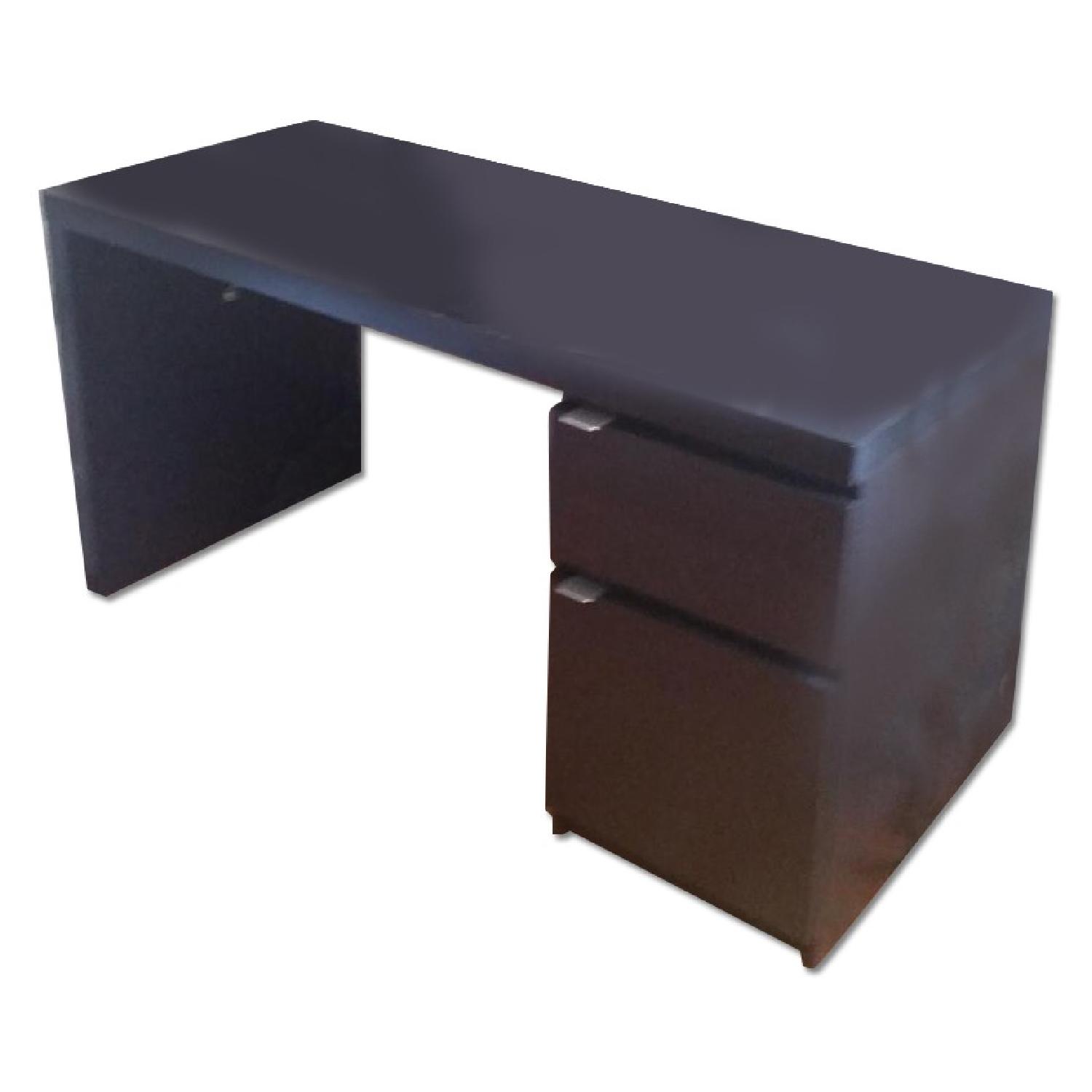 Ikea Black Wood Desk w/ Managers Chair - image-0