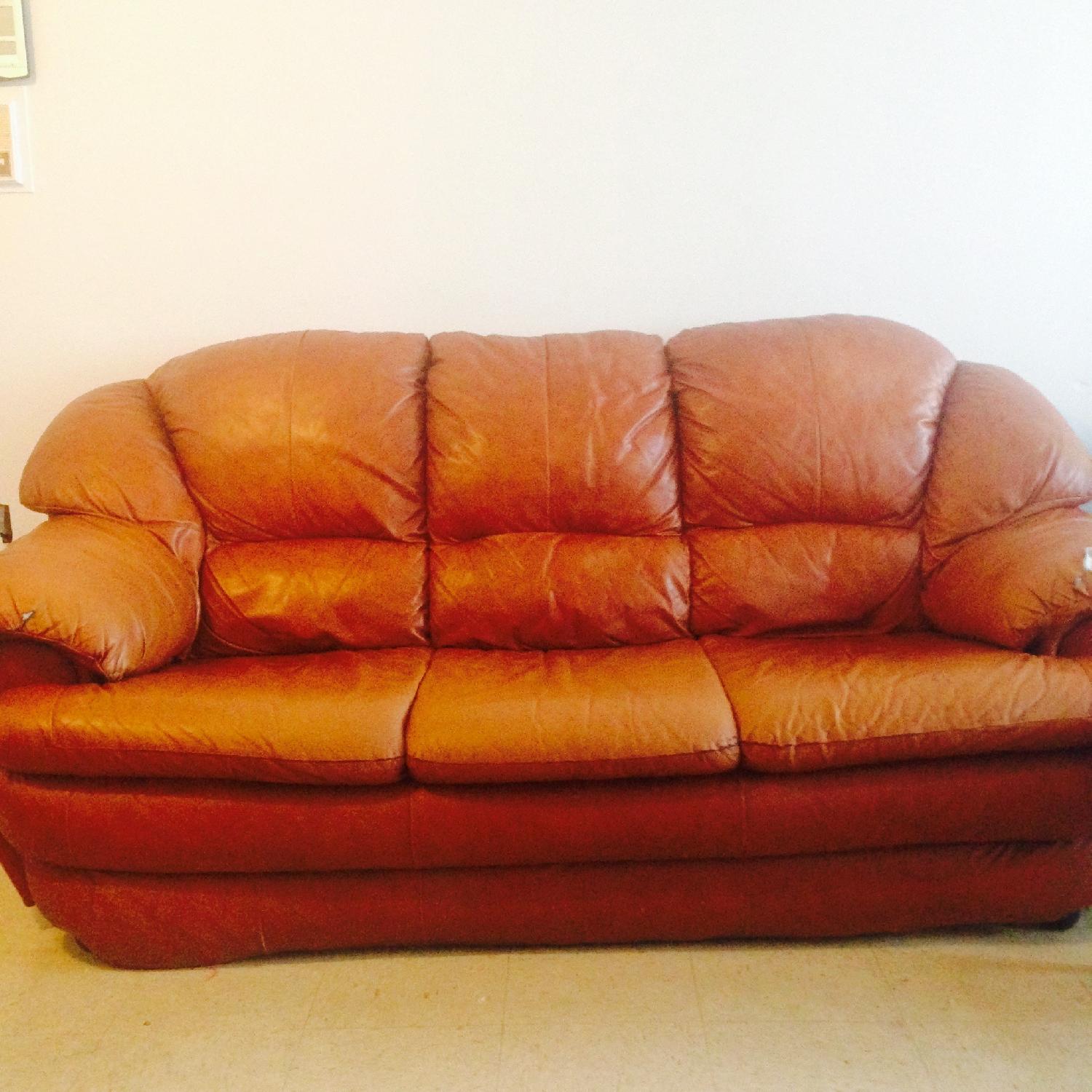 Seaman Furniture Brown Leather Couch - image-1