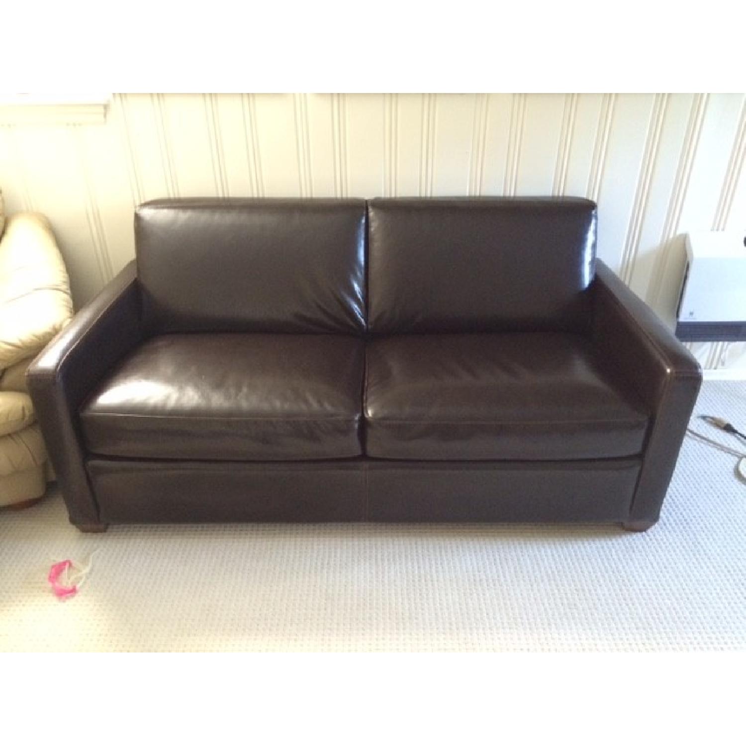 Macys Brown Leather Sleeper Sofa - image-1