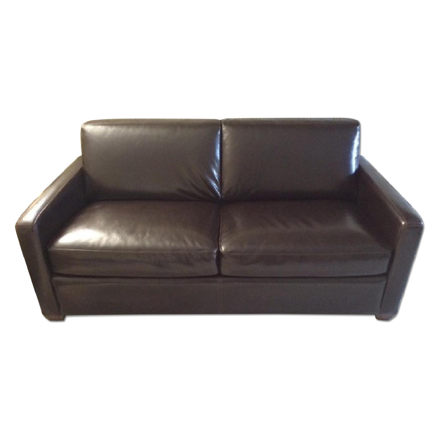 Macys Brown Leather Sleeper Sofa - image-0