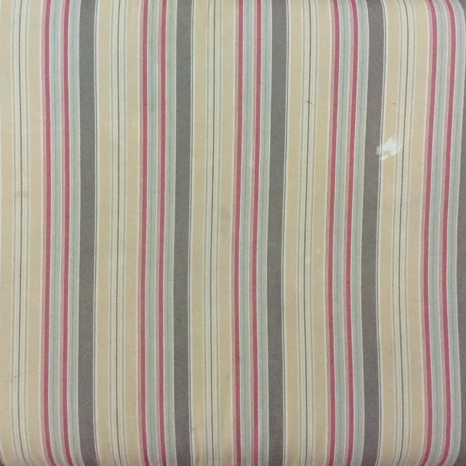 Ethan Allen Roll Arm Chair + Ottoman with Custom Striped Ralph Lauren Upholstery Fabric - image-1