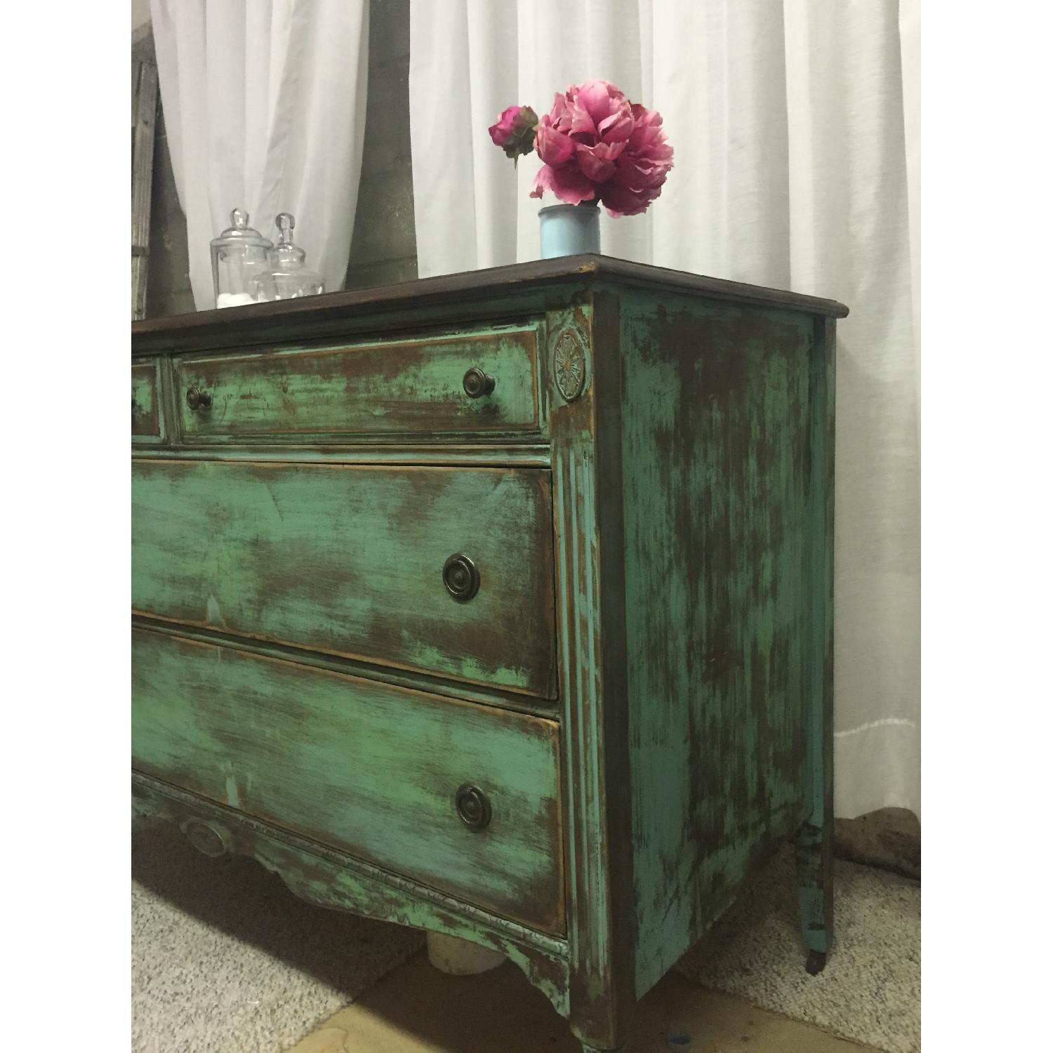 Bohemian Turquoise Weathered Shabby Chic Victorian Dresser & Mirror Set - image-2