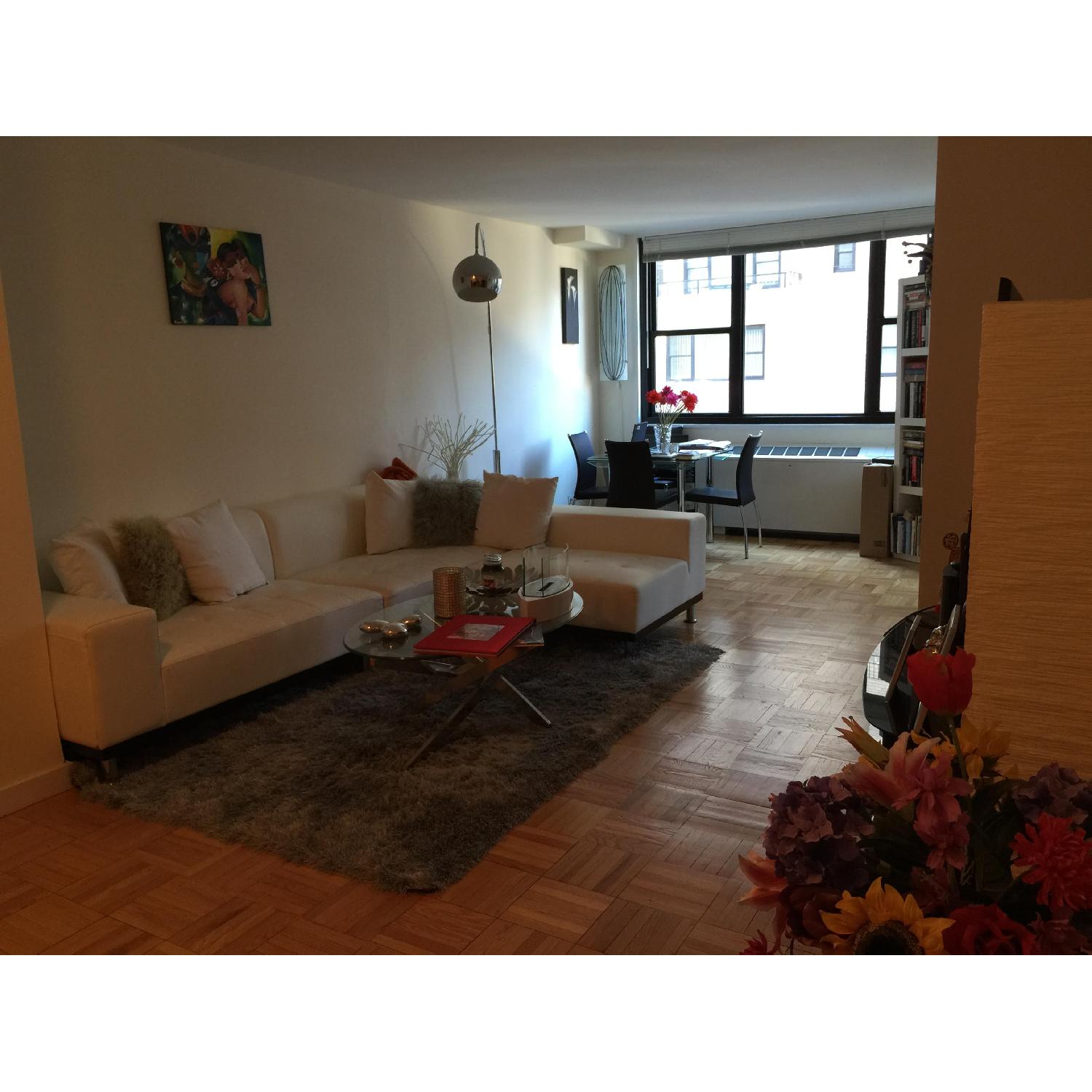 Modani White Leather Sectional Couch - image-1