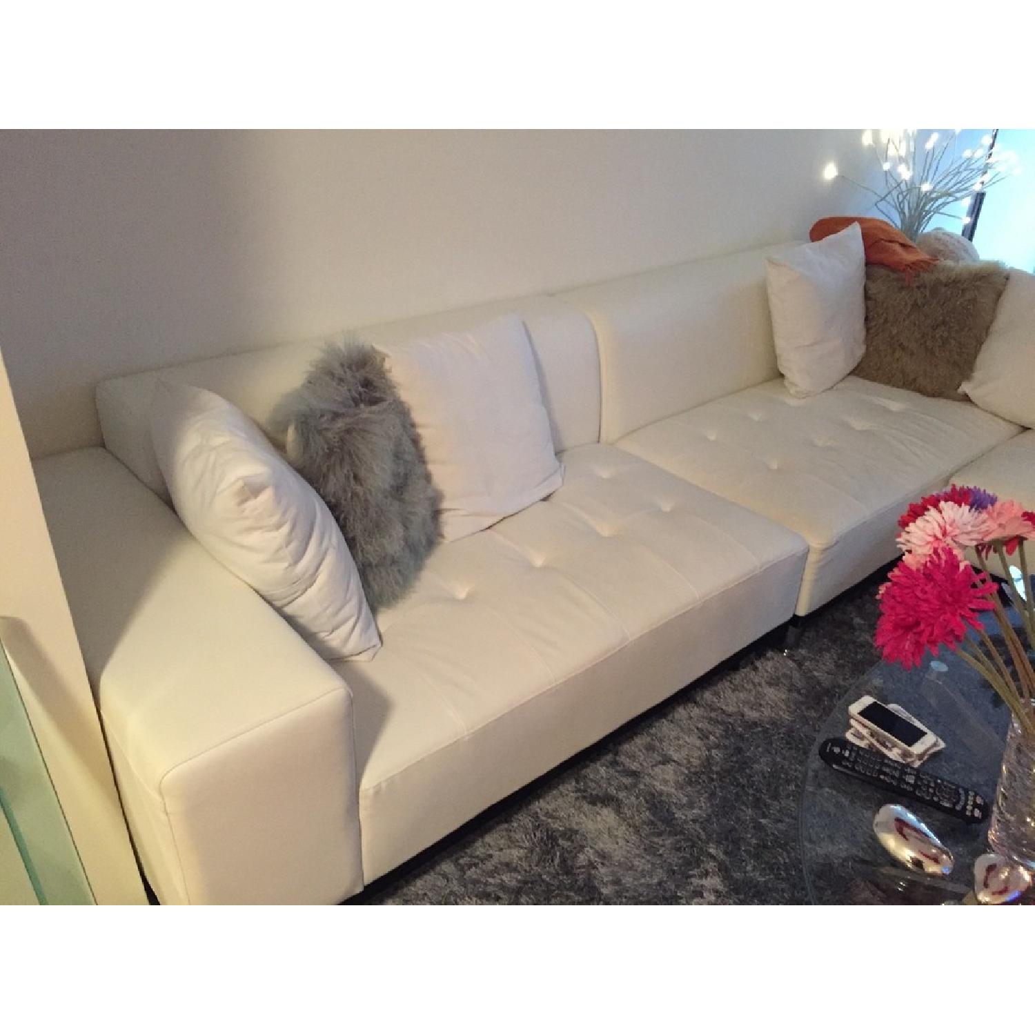 Modani White Leather Sectional Couch - image-3