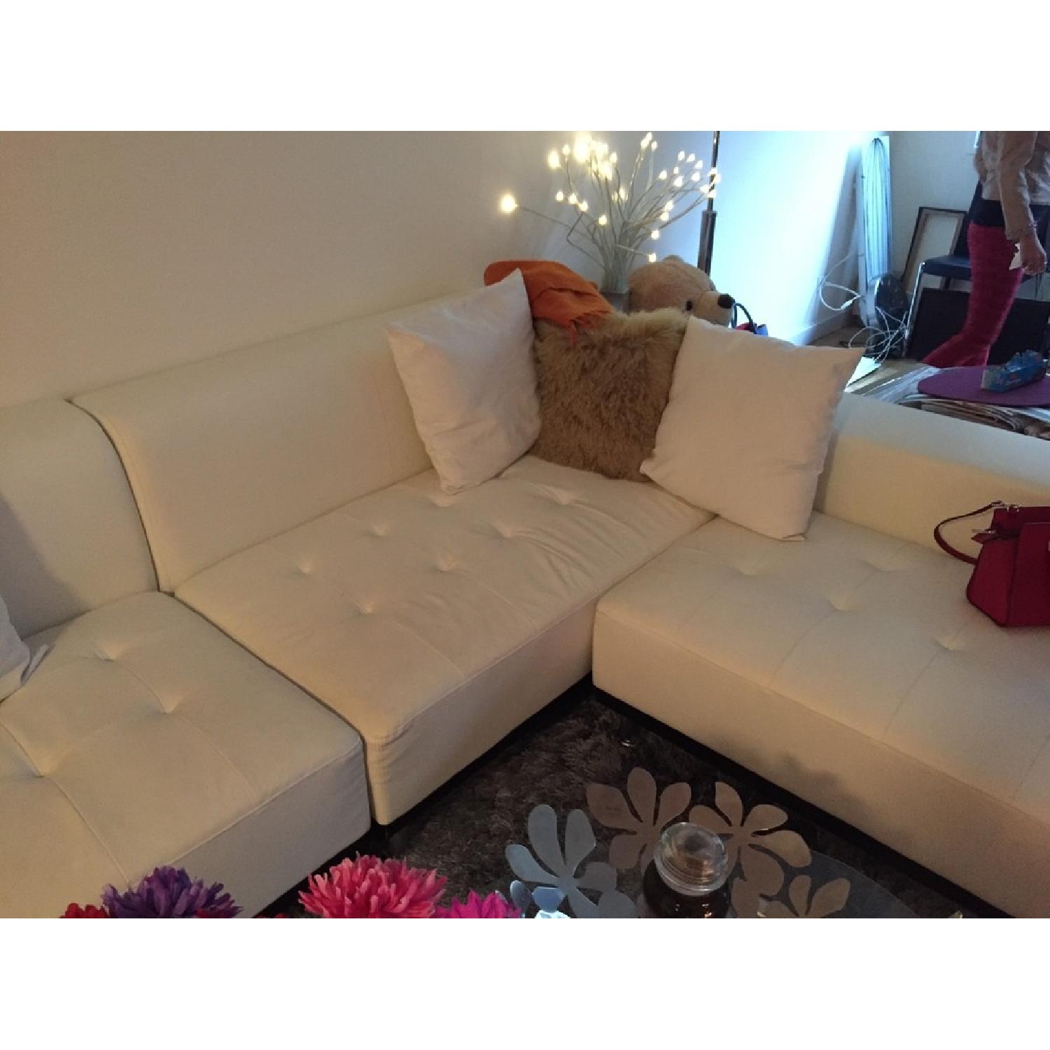 Modani White Leather Sectional Couch - image-5