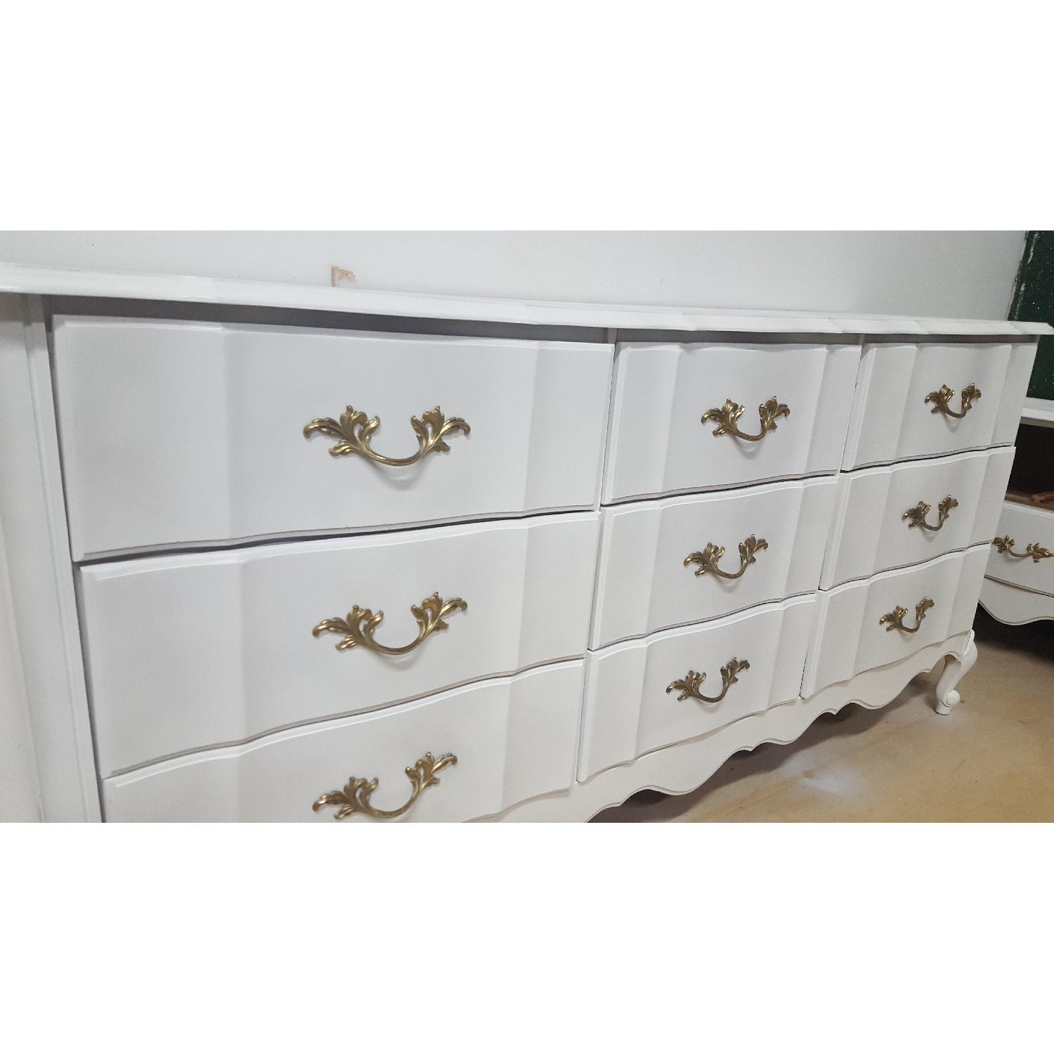 Vintage White French Provincial 9 Drawer Dresser w/ Custom Painted Original Gold Hardware - image-1