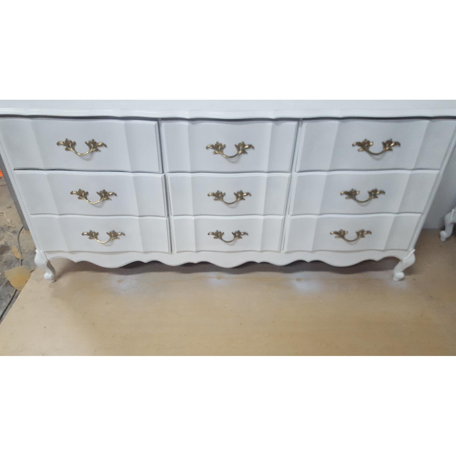 Vintage White French Provincial 9 Drawer Dresser w/ Custom Painted Original Gold Hardware - image-3