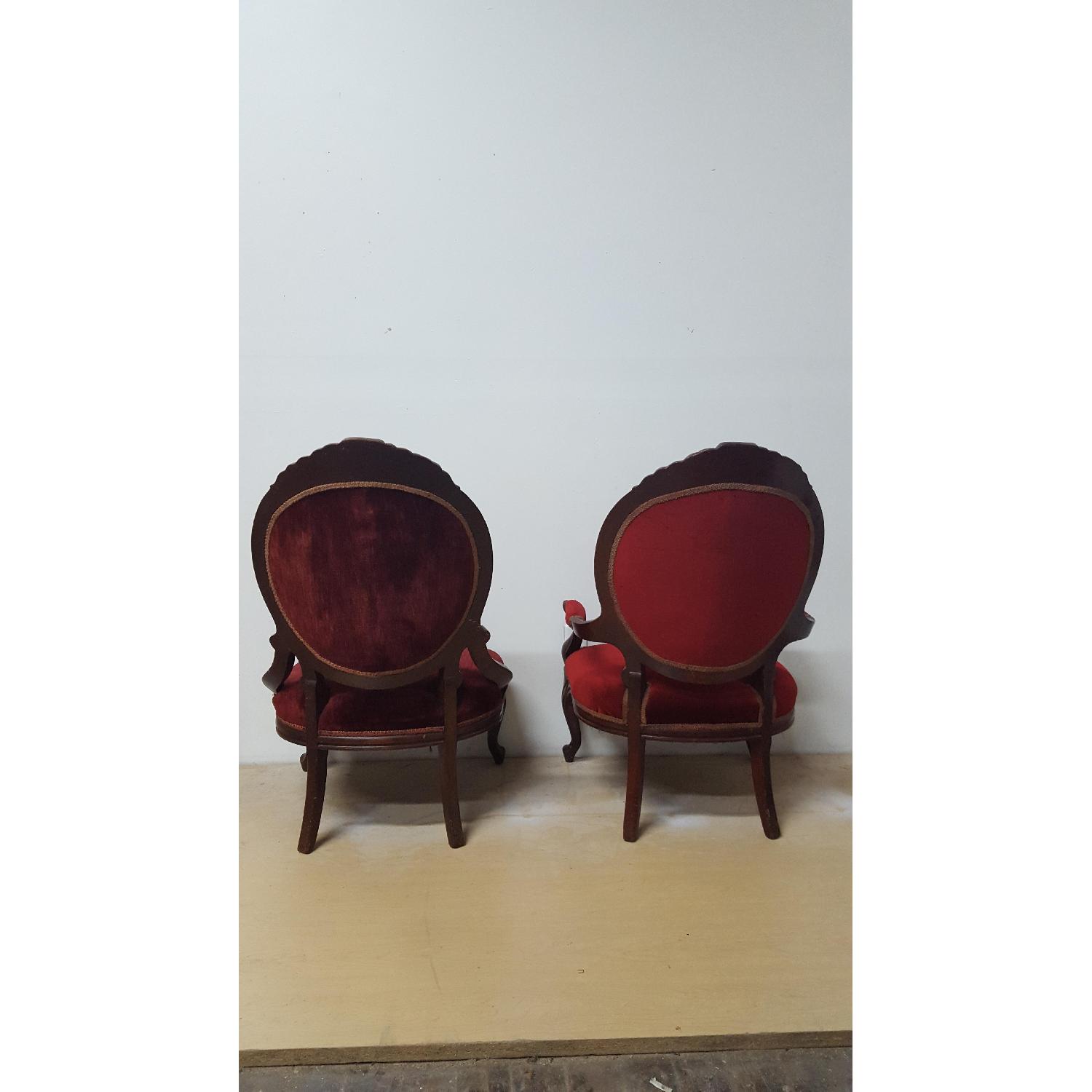 Antique Victorian Pair Red Velvet Ladies and Gentleman's Accent Chairs - Pair - image-4
