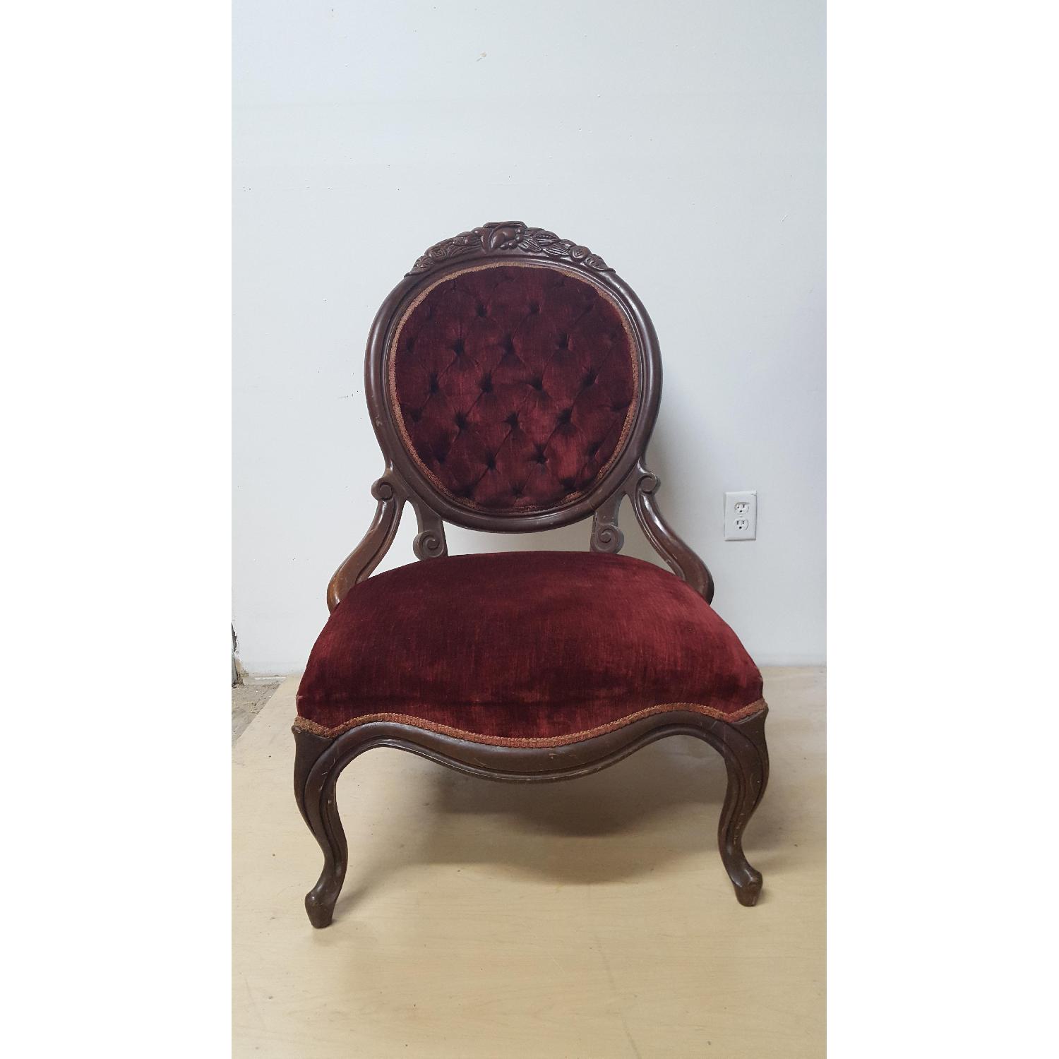 Antique Victorian Pair Red Velvet Ladies and Gentleman's Accent Chairs - Pair - image-5