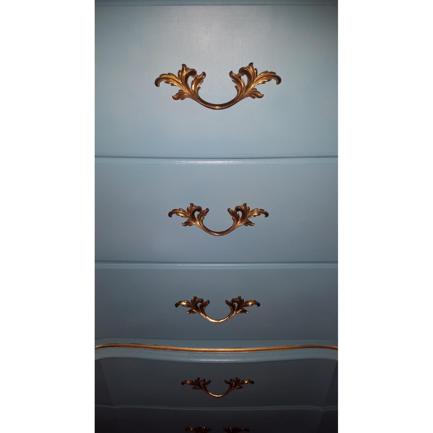 Vintage French Provincial Shabby Chic Turquoise Blue & Gold Dresser w/ Original Hardware - image-3