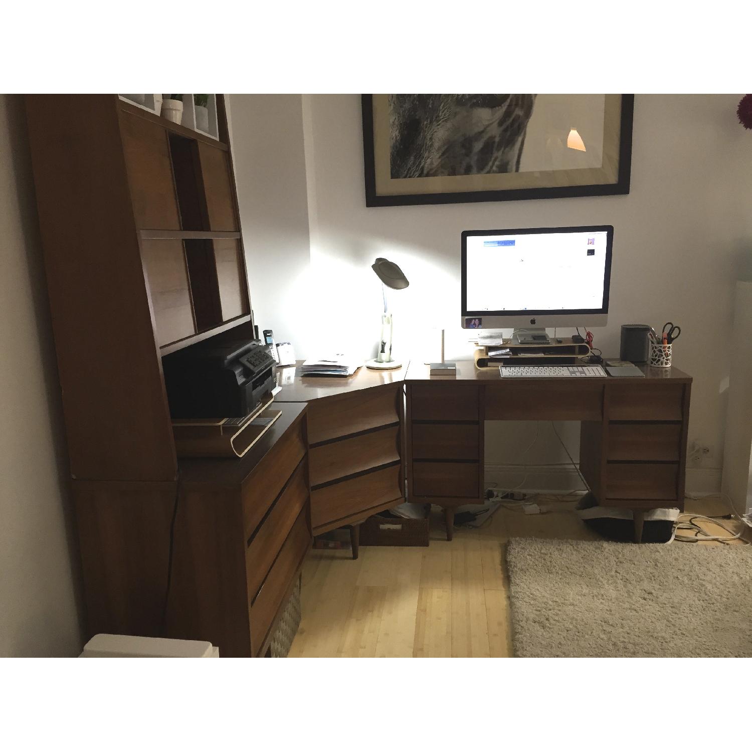 Mid-Century Wood Desk Unit with Hutch in Walnut Color - image-2