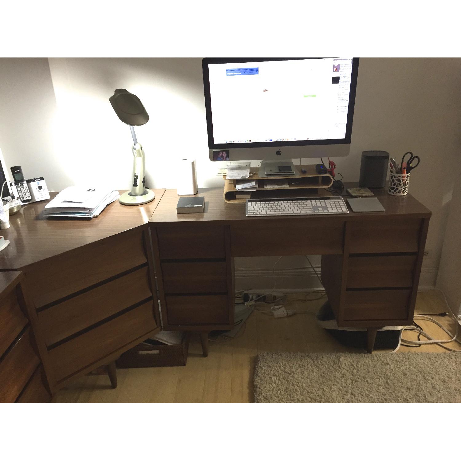Mid-Century Wood Desk Unit with Hutch in Walnut Color - image-3