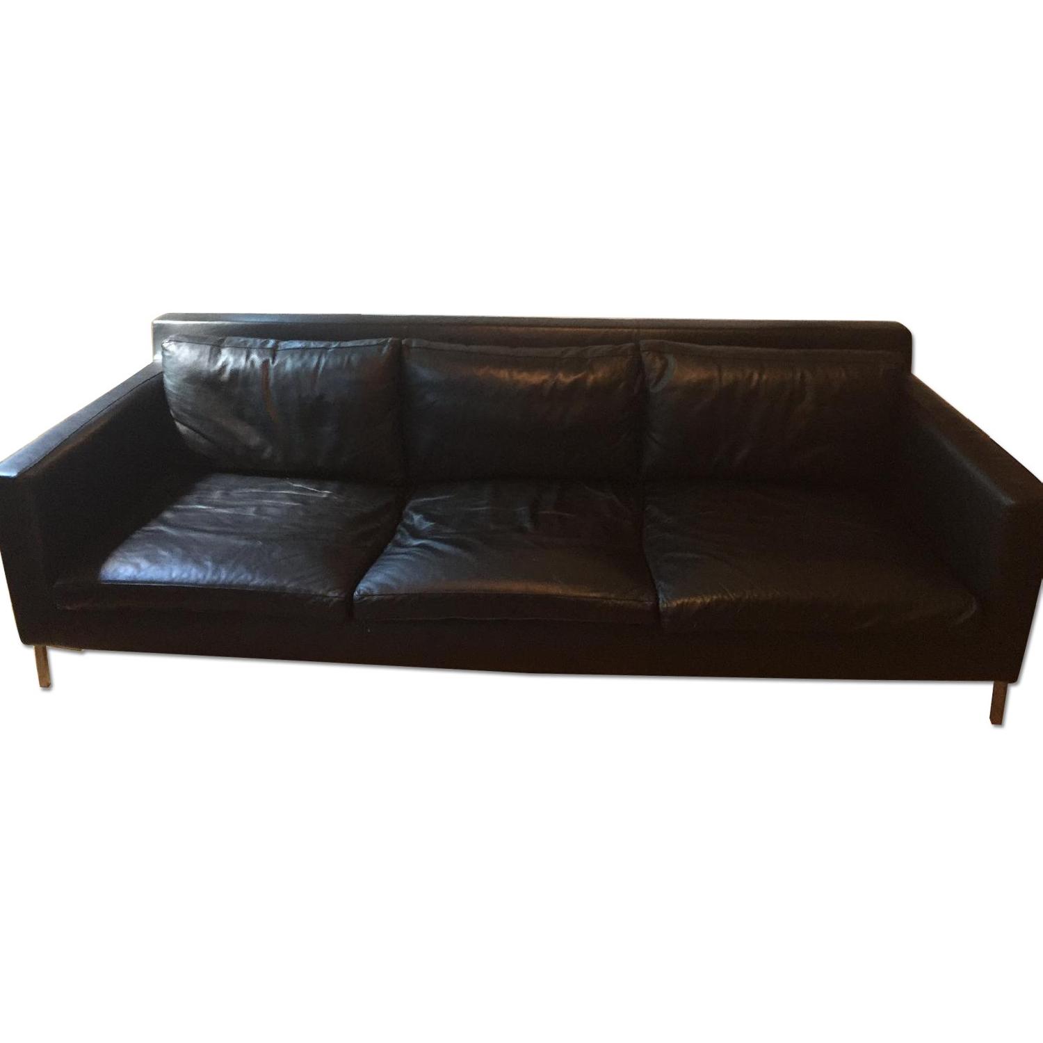 Black Leather Down Filled Sofa AptDeco