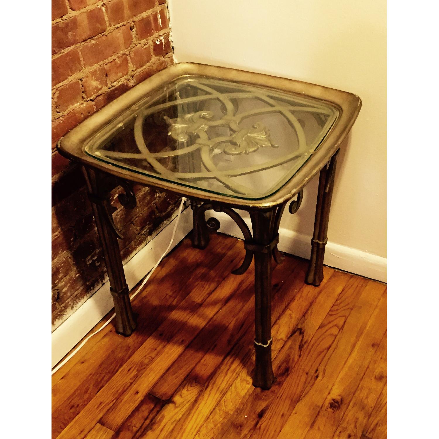 Antique Glass Top Side Table - image-1