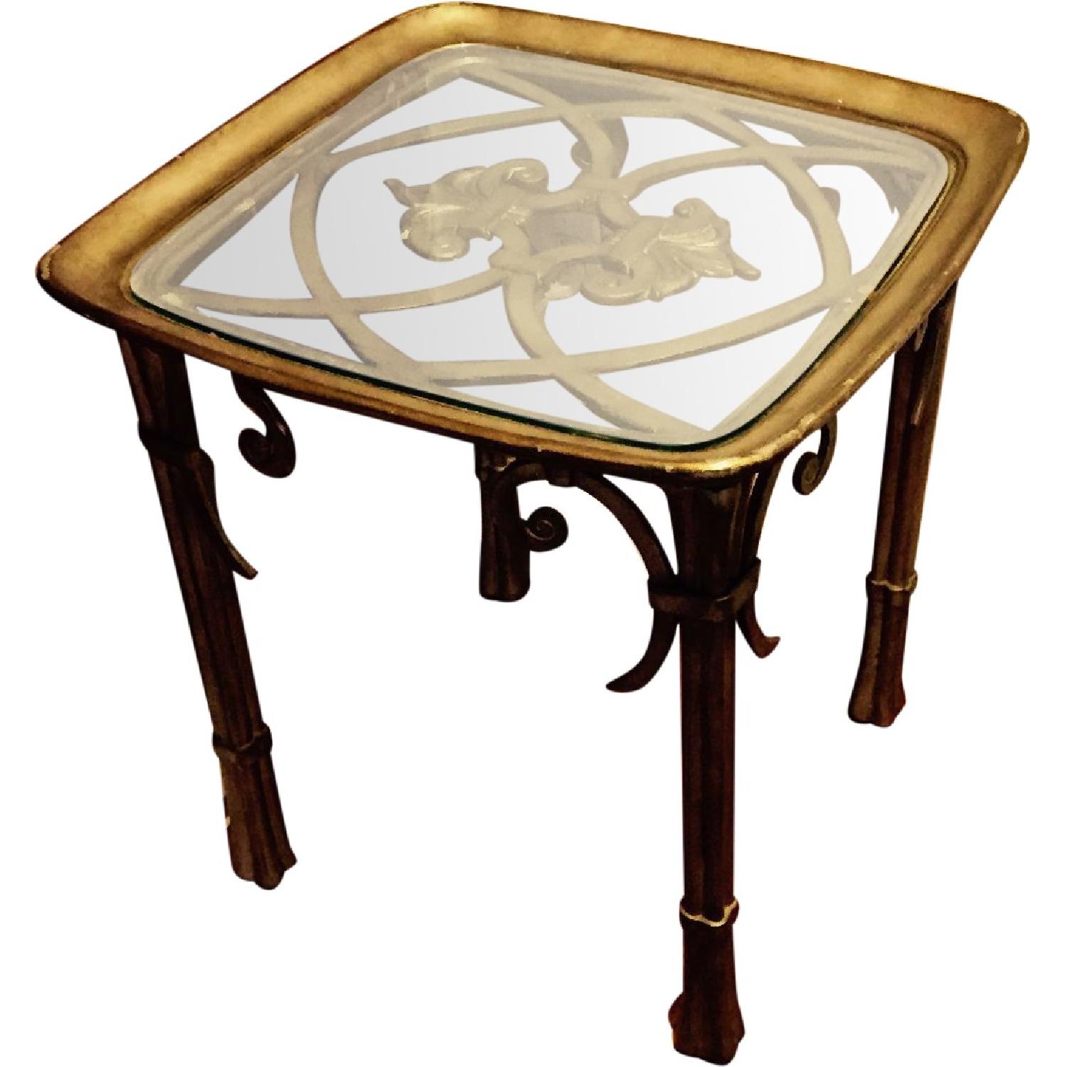 Antique Glass Top Side Table - image-0