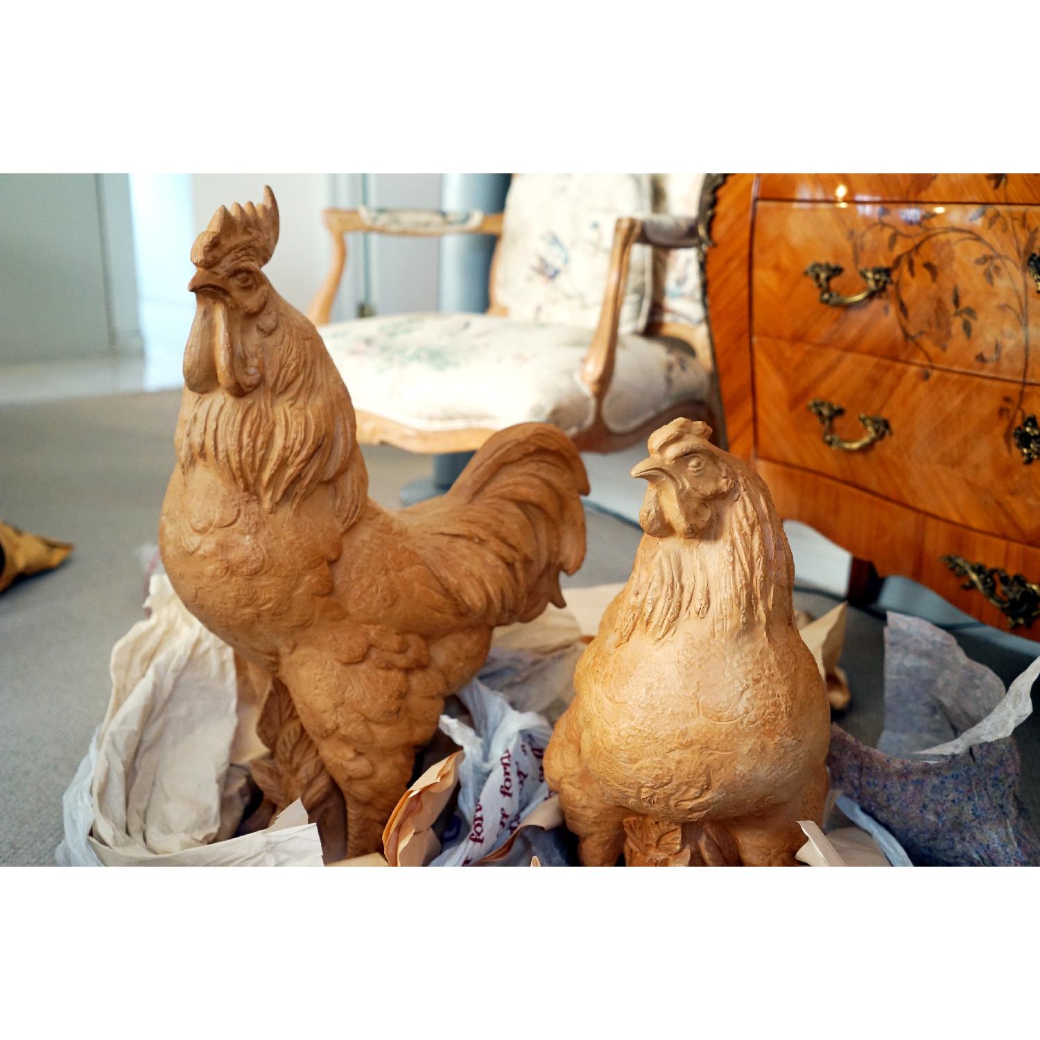 Rooster and Hen Clay Sculpture - Pair - image-1