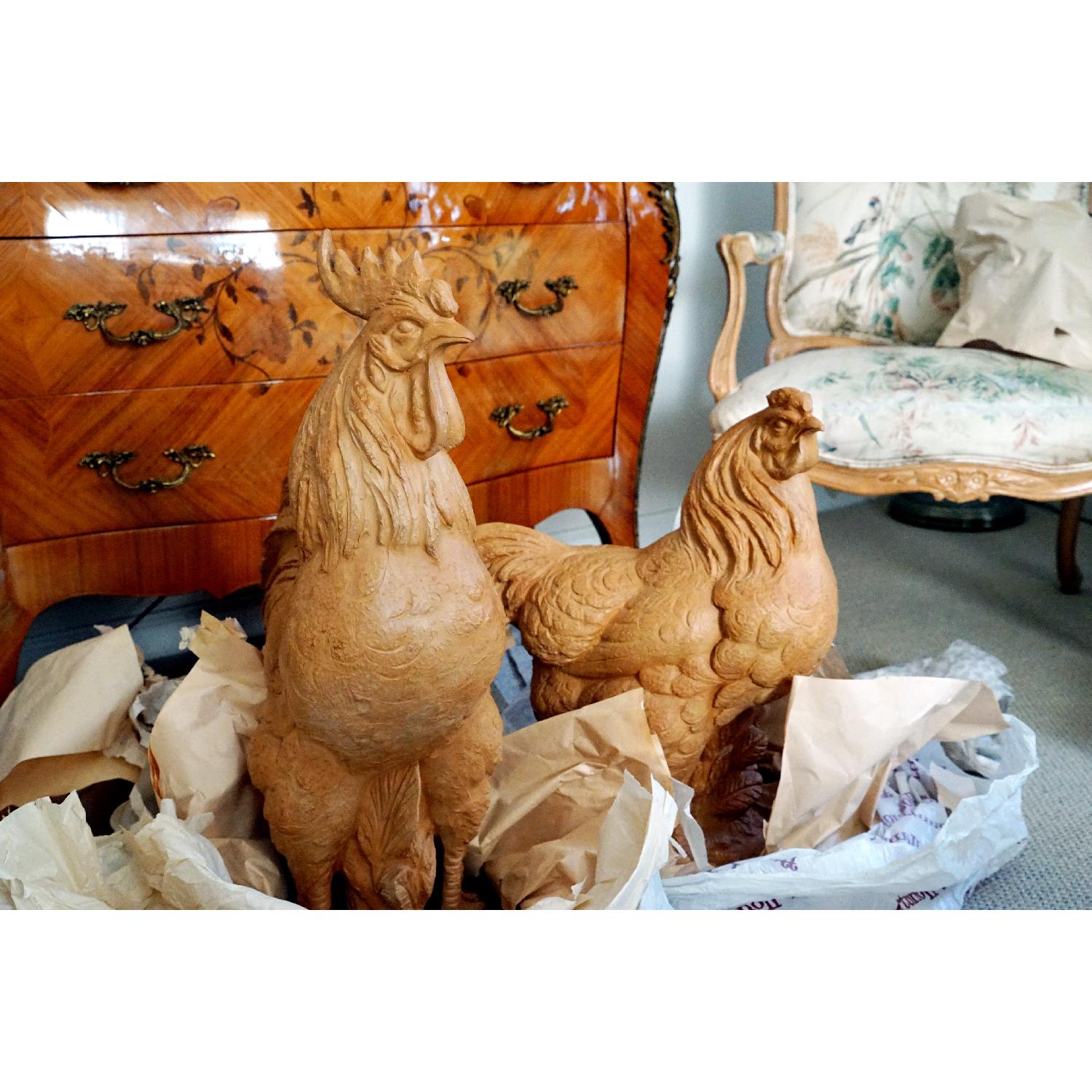 Rooster and Hen Clay Sculpture - Pair - image-2